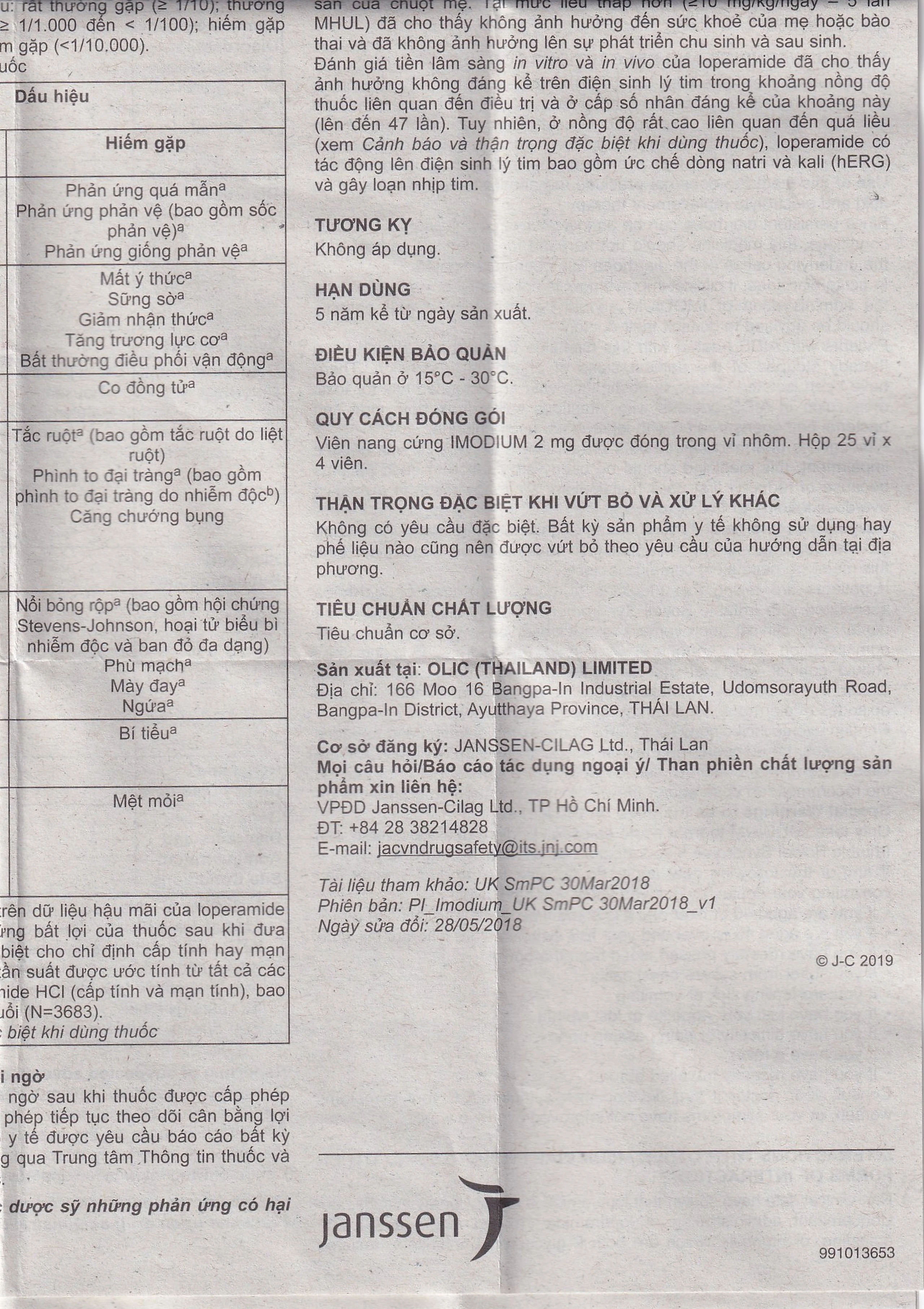 Thuốc Imodium 2mg Janssen điều trị tiêu chảy cấp (25 vỉ x 4 viên)