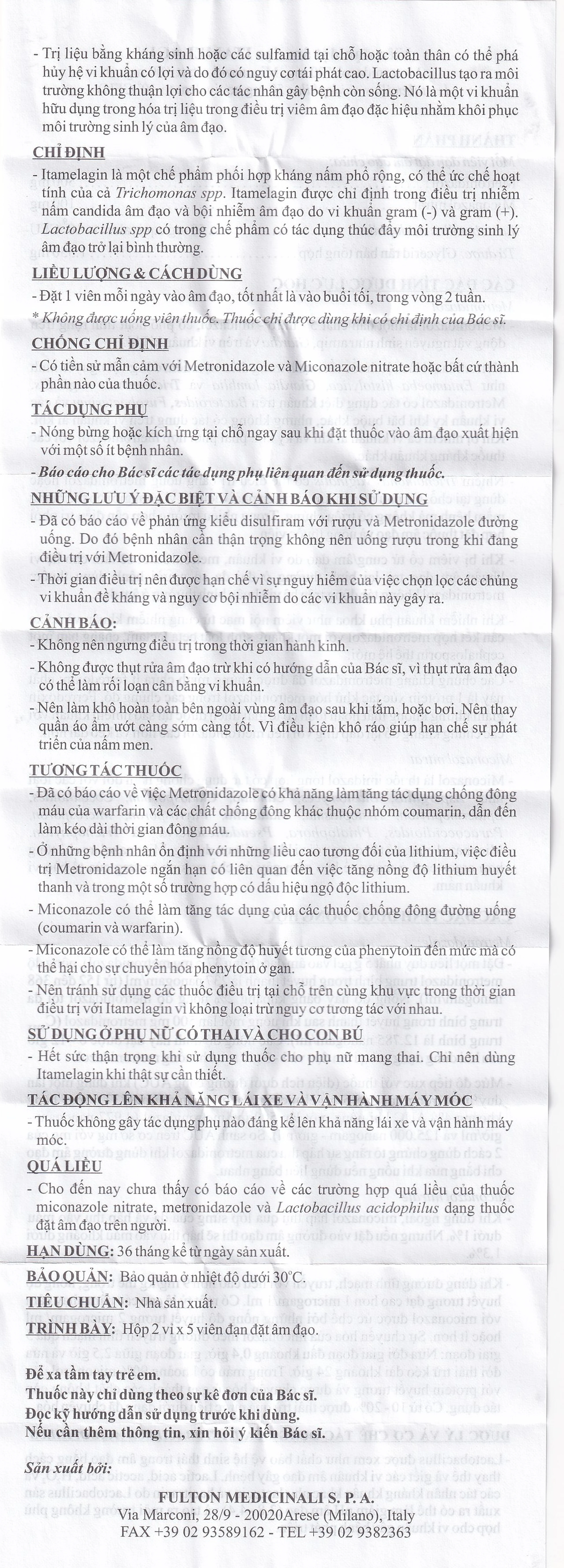 Thuốc Itamelagin 500mg điều trị nhiễm nấm candida âm đạo (10 viên)