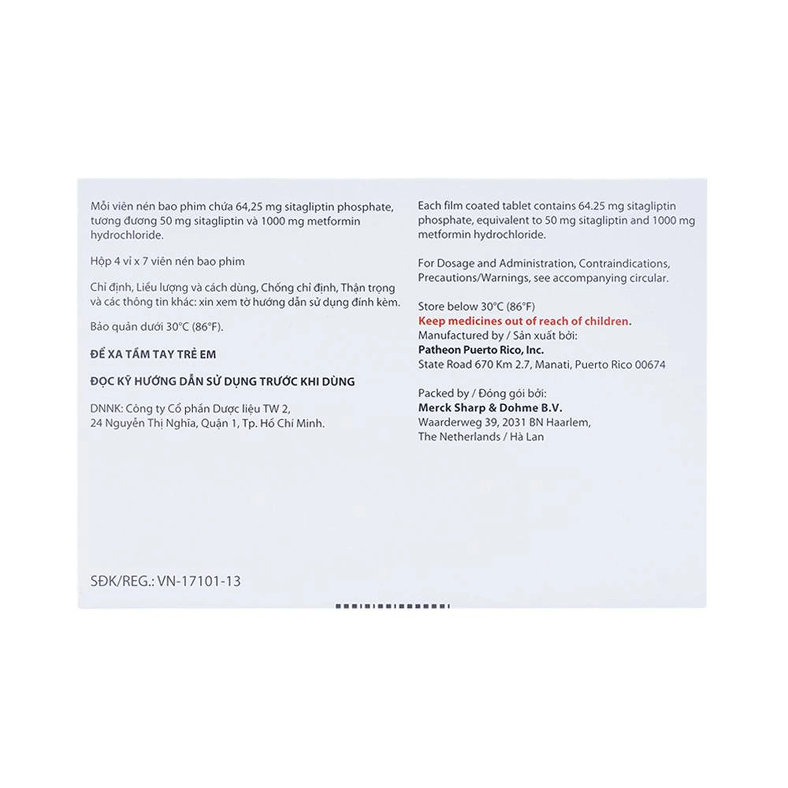 Viên nén Janumet 50mg/1000mg MSD điều trị đái tháo đường típ 2 (4 vỉ x 7 viên)