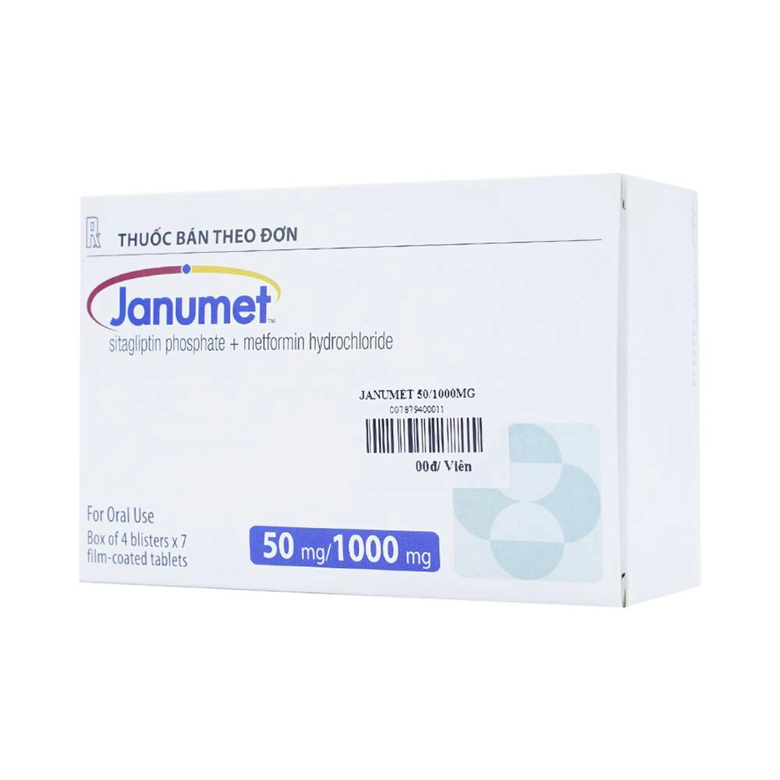Viên nén Janumet 50mg/1000mg MSD điều trị đái tháo đường típ 2 (4 vỉ x 7 viên)