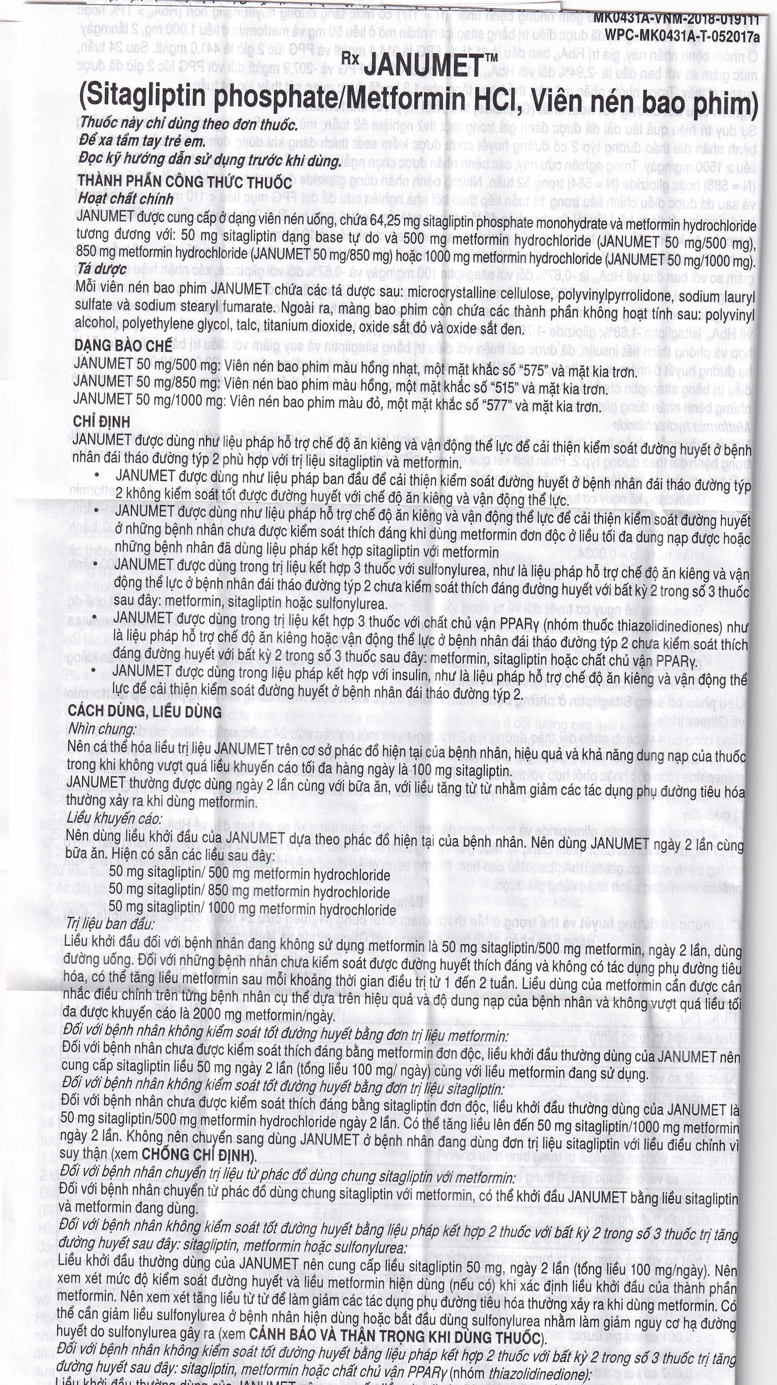 Viên nén Janumet 50mg/500mg MSD điều trị đái tháo đường típ 2 (4 vỉ x 7 viên)