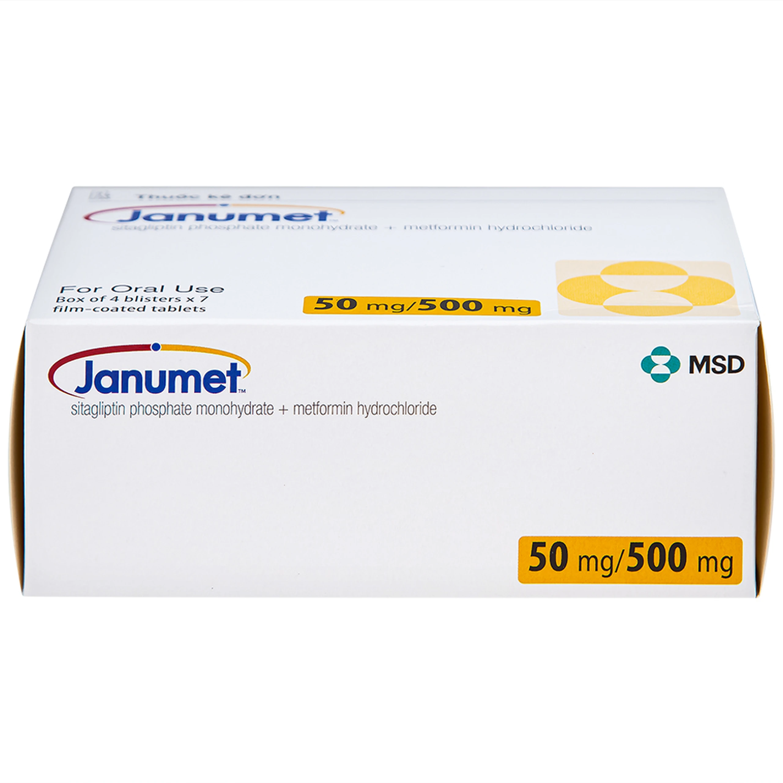 Viên nén Janumet 50mg/500mg MSD điều trị đái tháo đường típ 2 (4 vỉ x 7 viên)