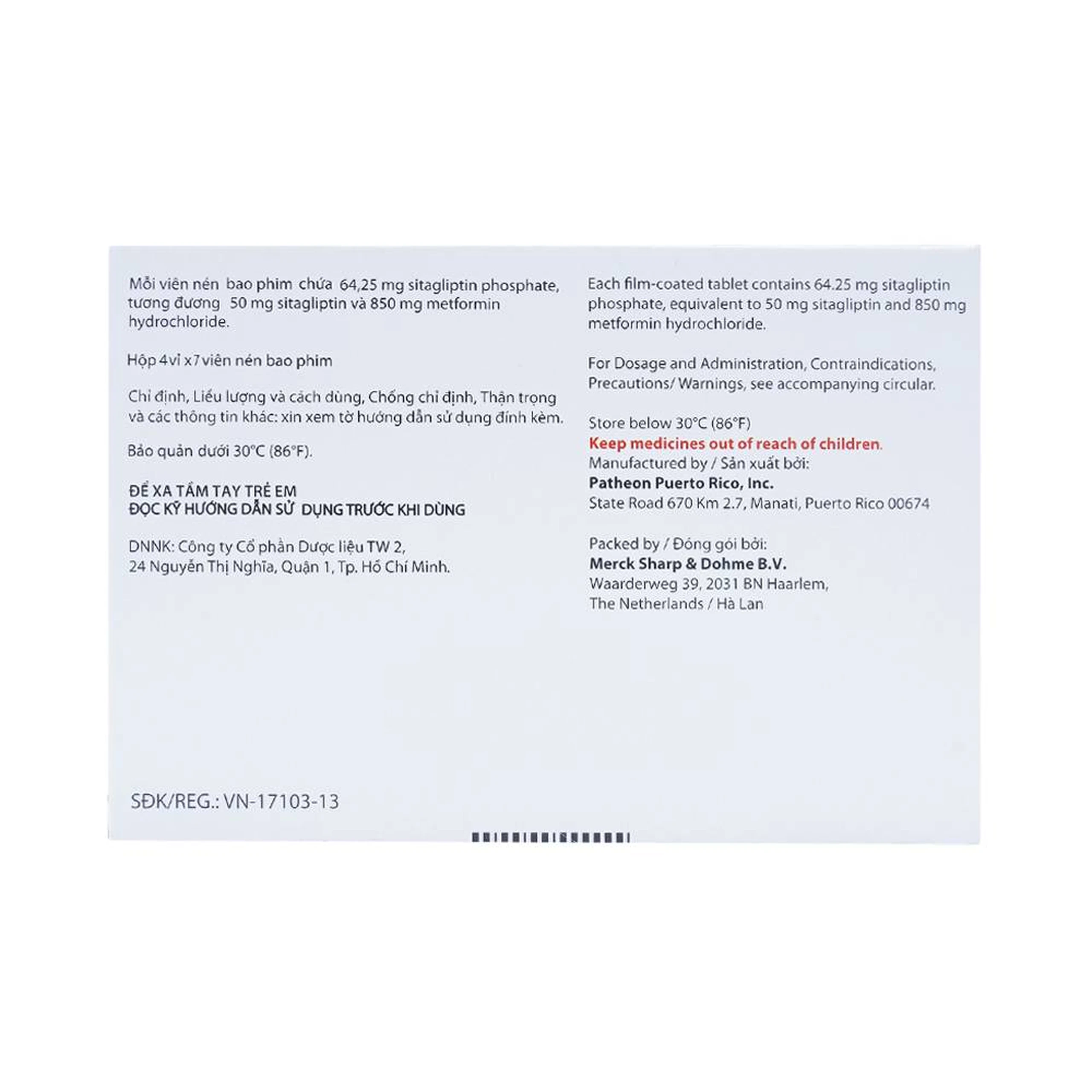 Viên nén Janumet 50mg/850mg MSD điều trị đái tháo đường típ 2 (4 vỉ x 7 viên)