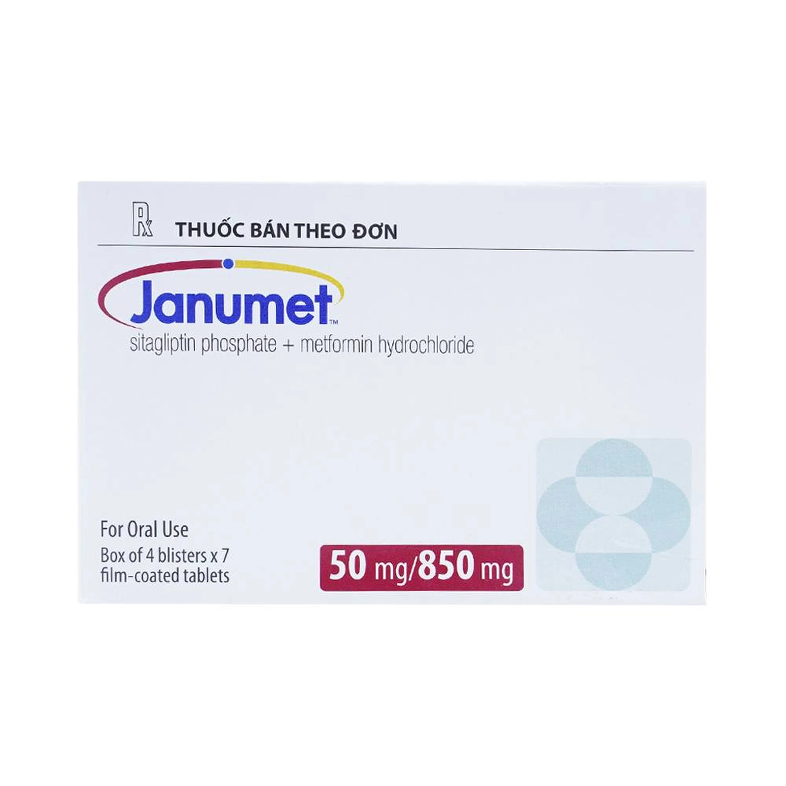 Viên nén Janumet 50mg/850mg MSD điều trị đái tháo đường típ 2 (4 vỉ x 7 viên)