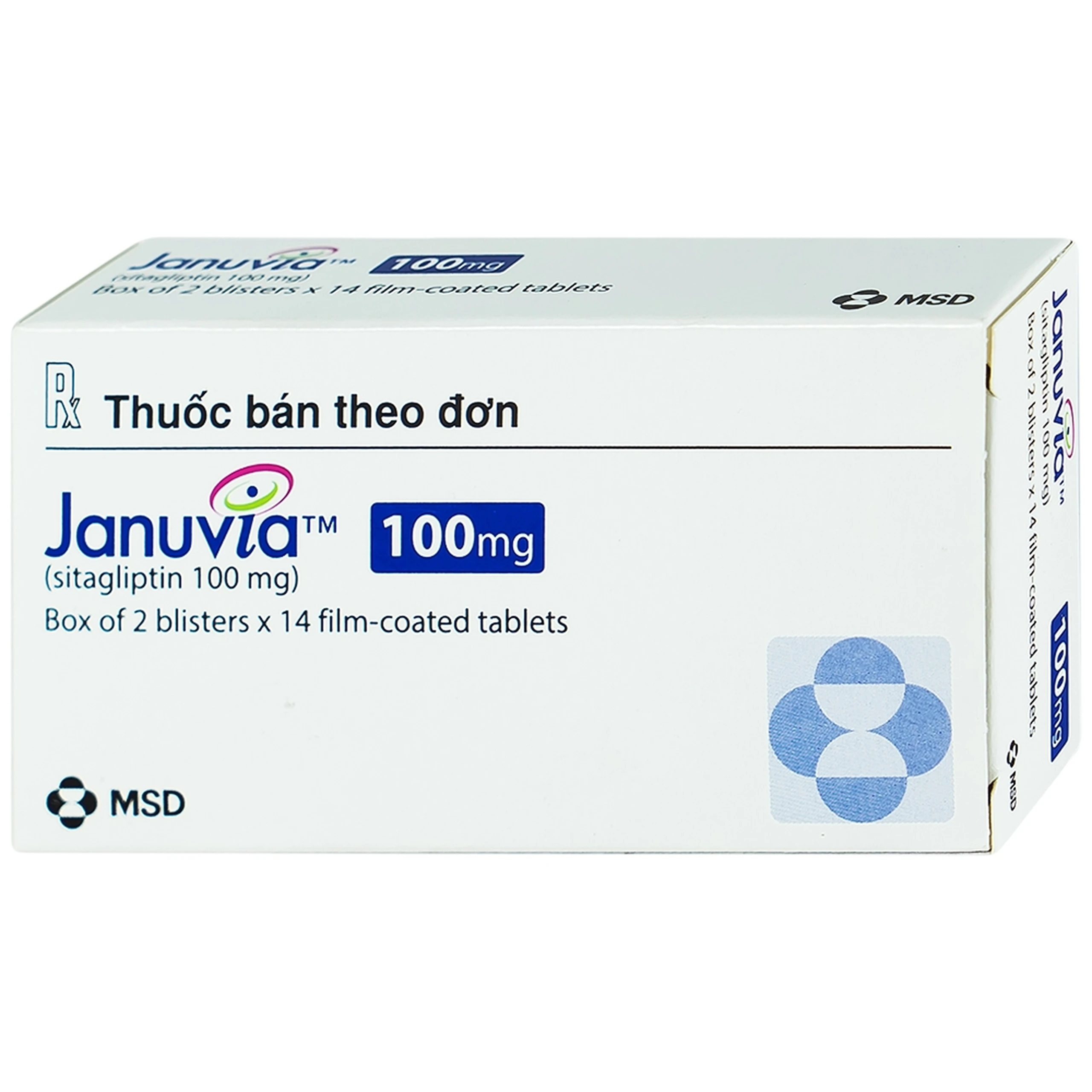 Viên nén Januvia 100mg MSD cải thiện kiểm soát đường huyết típ 2 (2 vỉ x 14 viên)