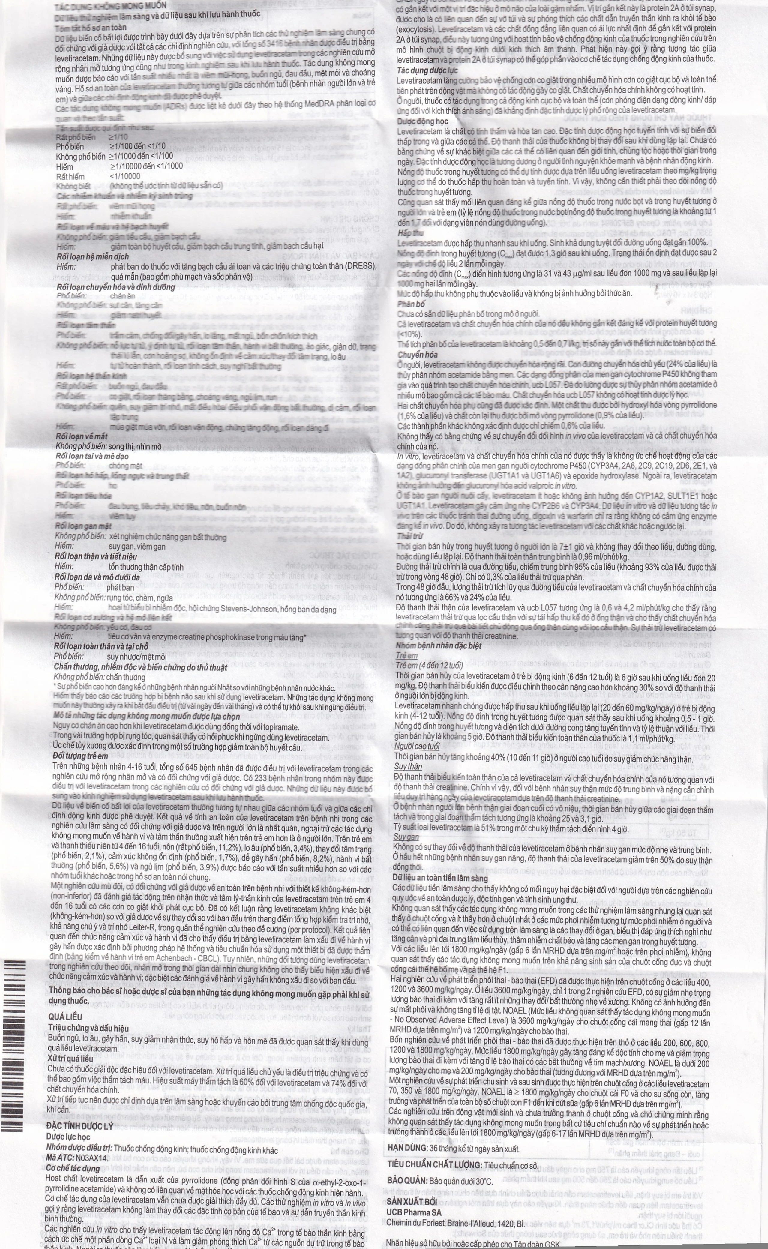 Viên nén Keppra 250mg GSK điều trị các cơn động kinh cục bộ (3 vỉ x 10 viên)