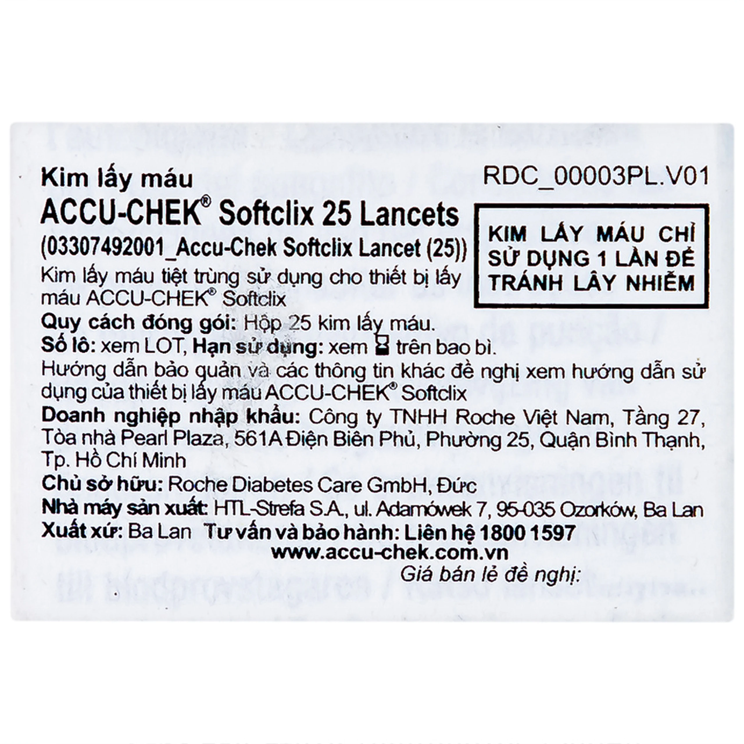 Kim lấy máu Accu Chek Softclix (25 cái) dùng cho máy Accu Chek Instant, Active