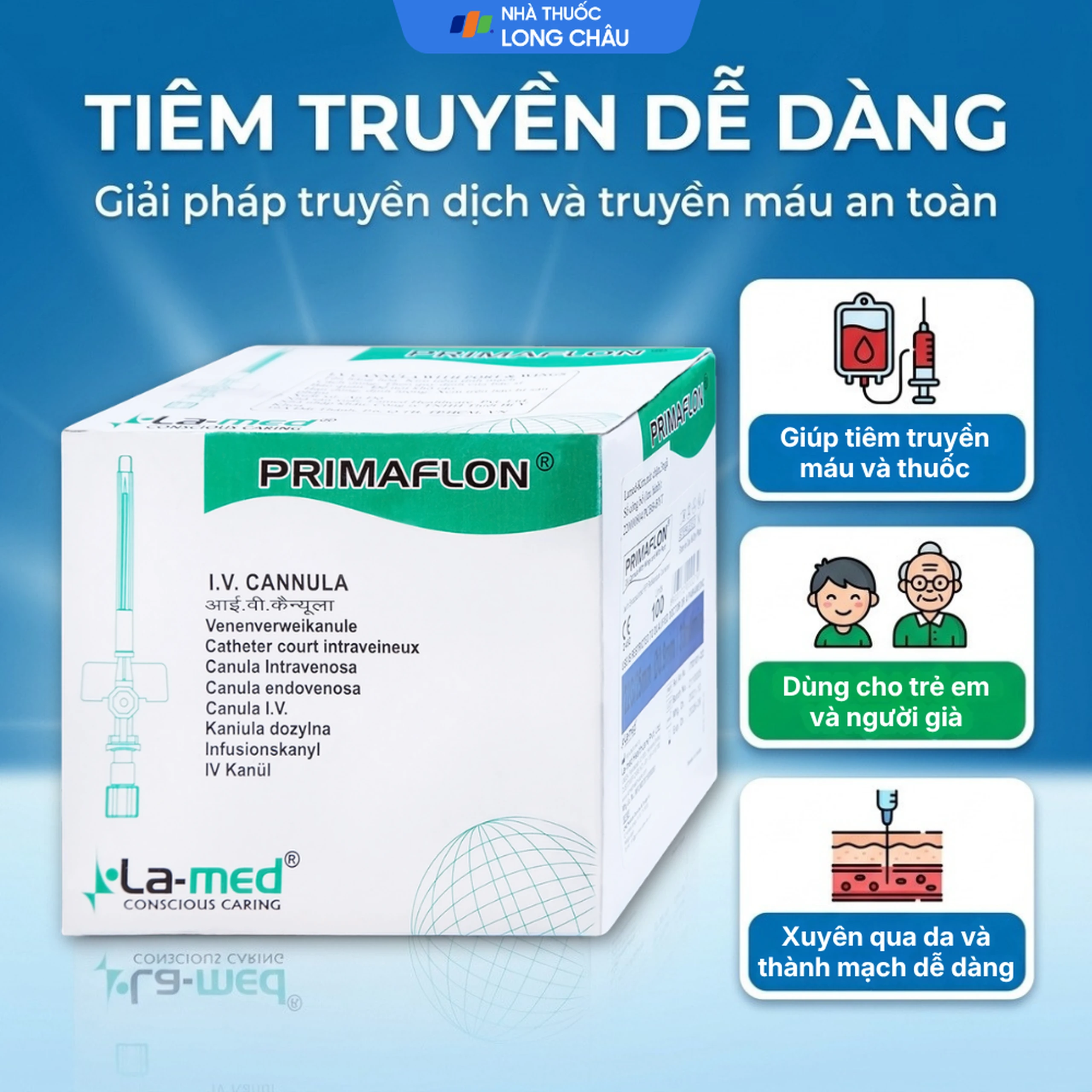 Kim luồn 22G/25mm Primaflon Lamed dễ dàng tiêm xuyên qua da và thành mạch (100 cái) 2
