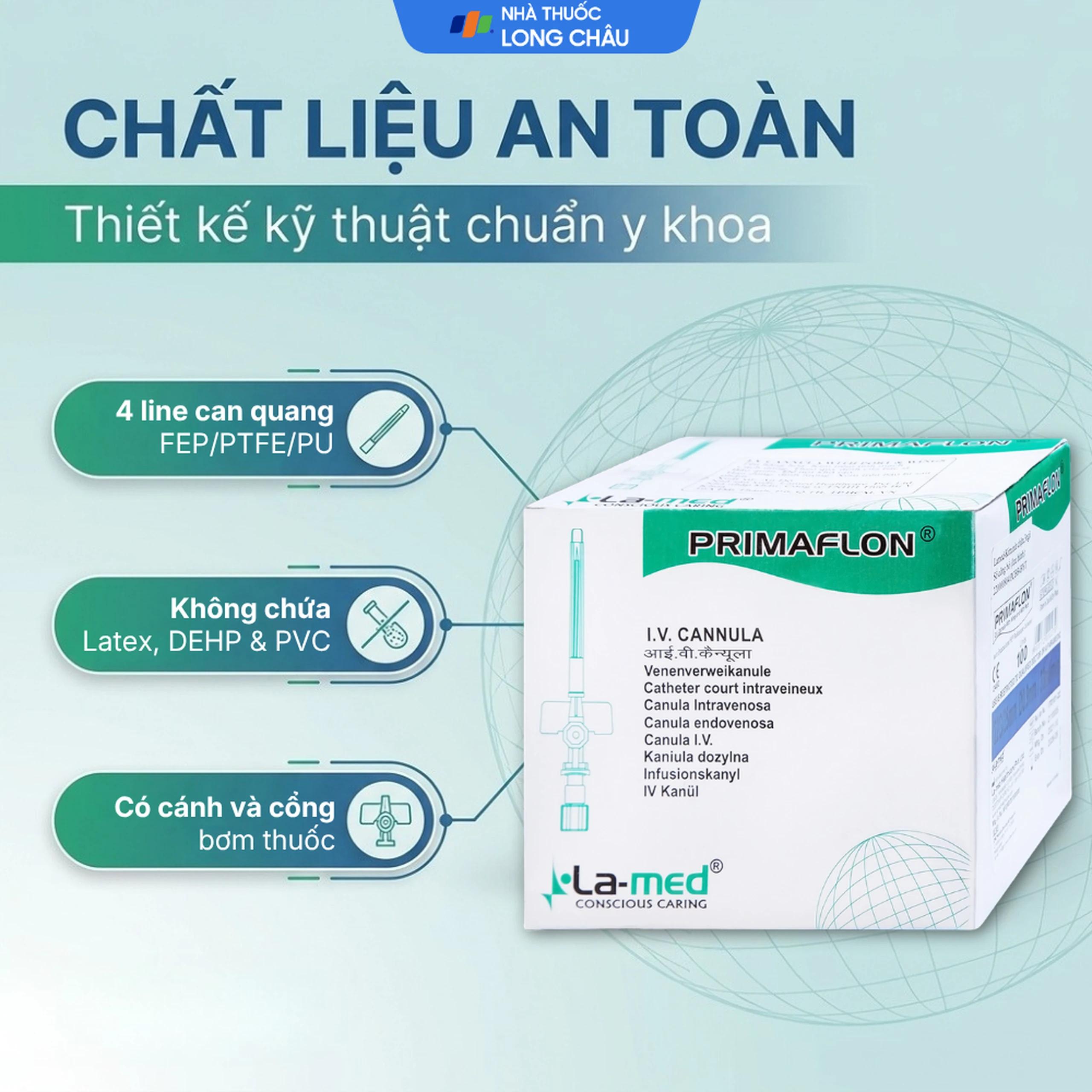 Kim luồn 22G/25mm Primaflon Lamed dễ dàng tiêm xuyên qua da và thành mạch (100 cái) 3