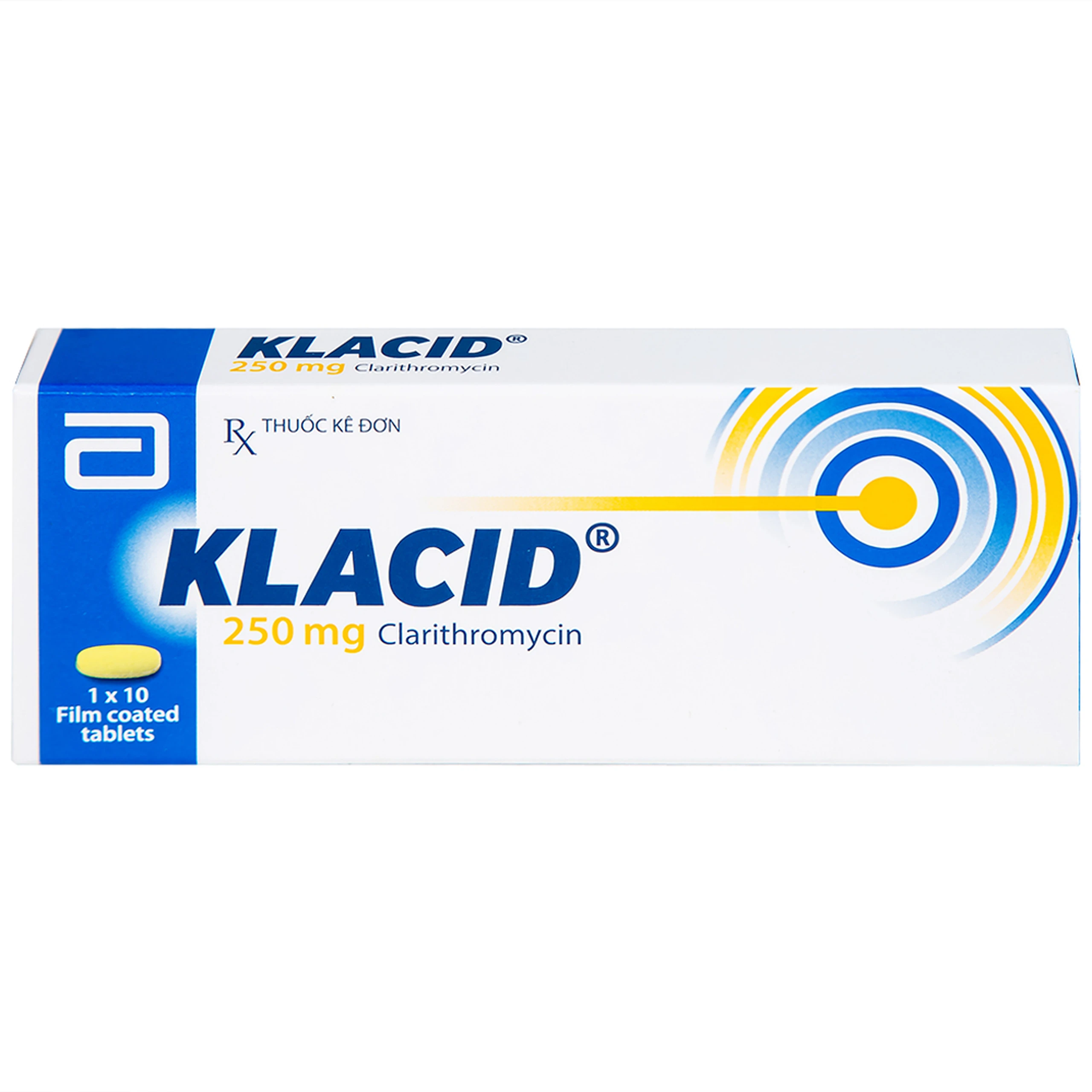 Viên nén Klacid 250mg Abbott điều trị viêm amidan, viêm tai giữa, viêm xoang cấp (1 vỉ x 10 viên)