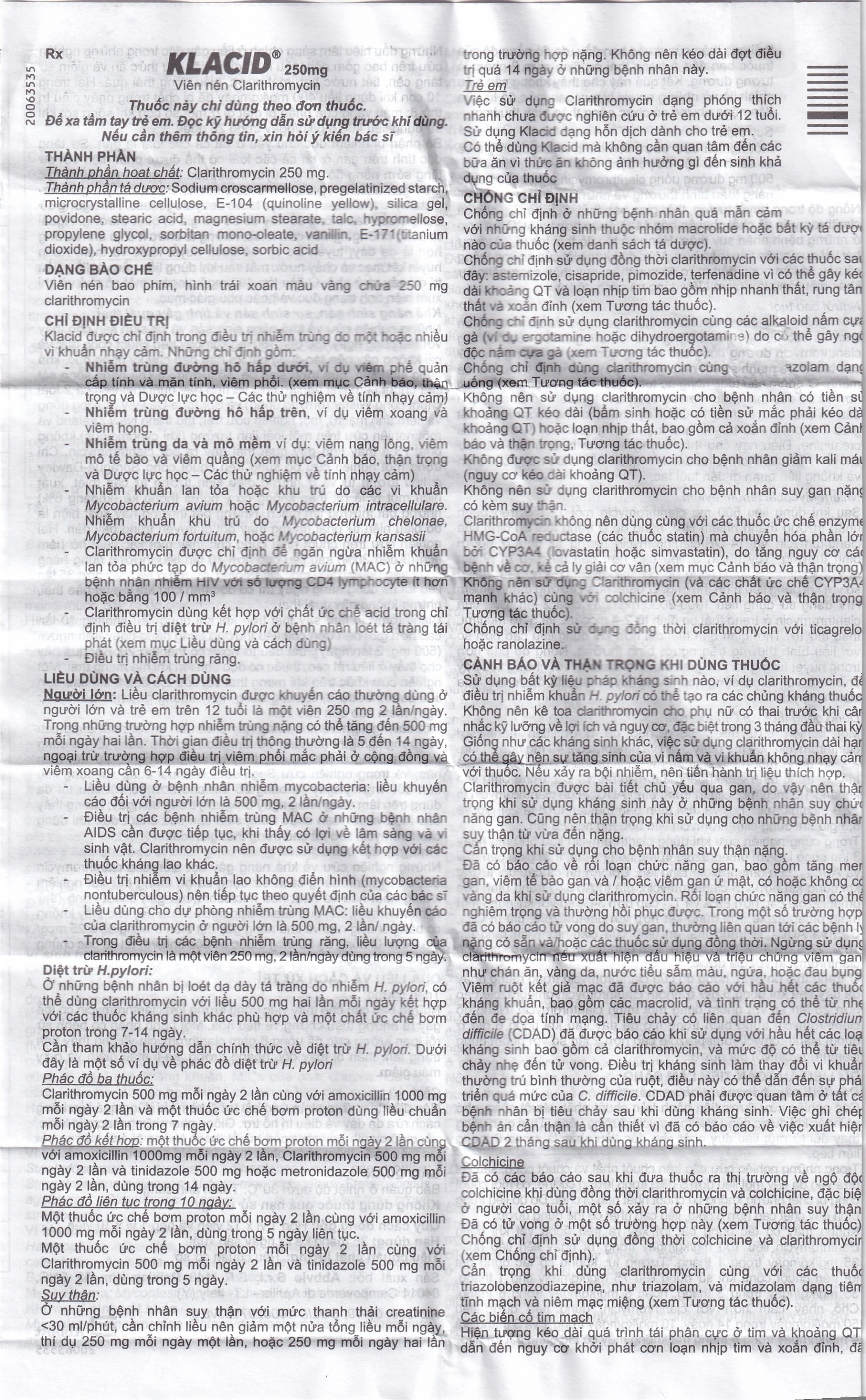 Viên nén Klacid 250mg Abbott điều trị viêm amidan, viêm tai giữa, viêm xoang cấp (1 vỉ x 10 viên)