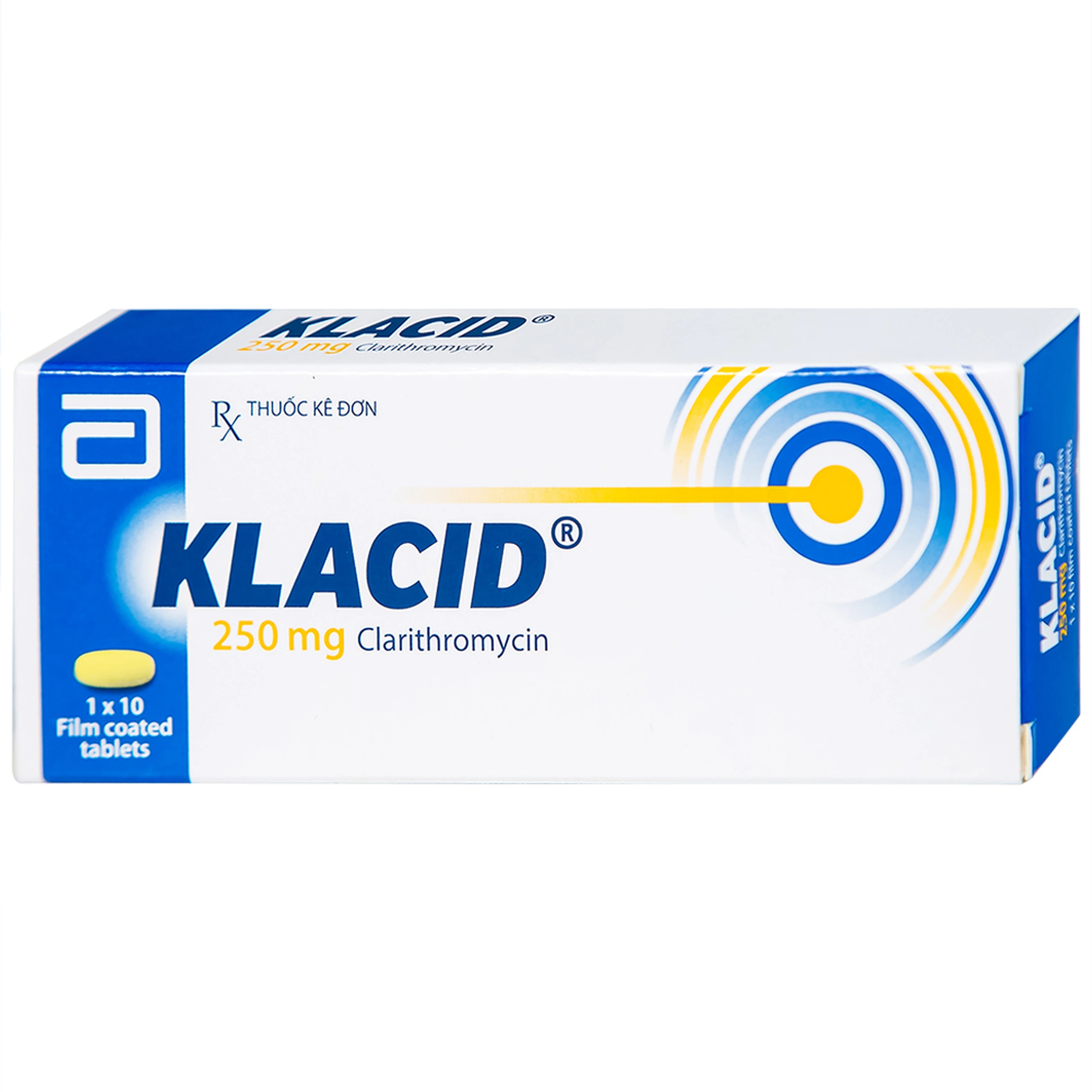 Viên nén Klacid 250mg Abbott điều trị viêm amidan, viêm tai giữa, viêm xoang cấp (1 vỉ x 10 viên)