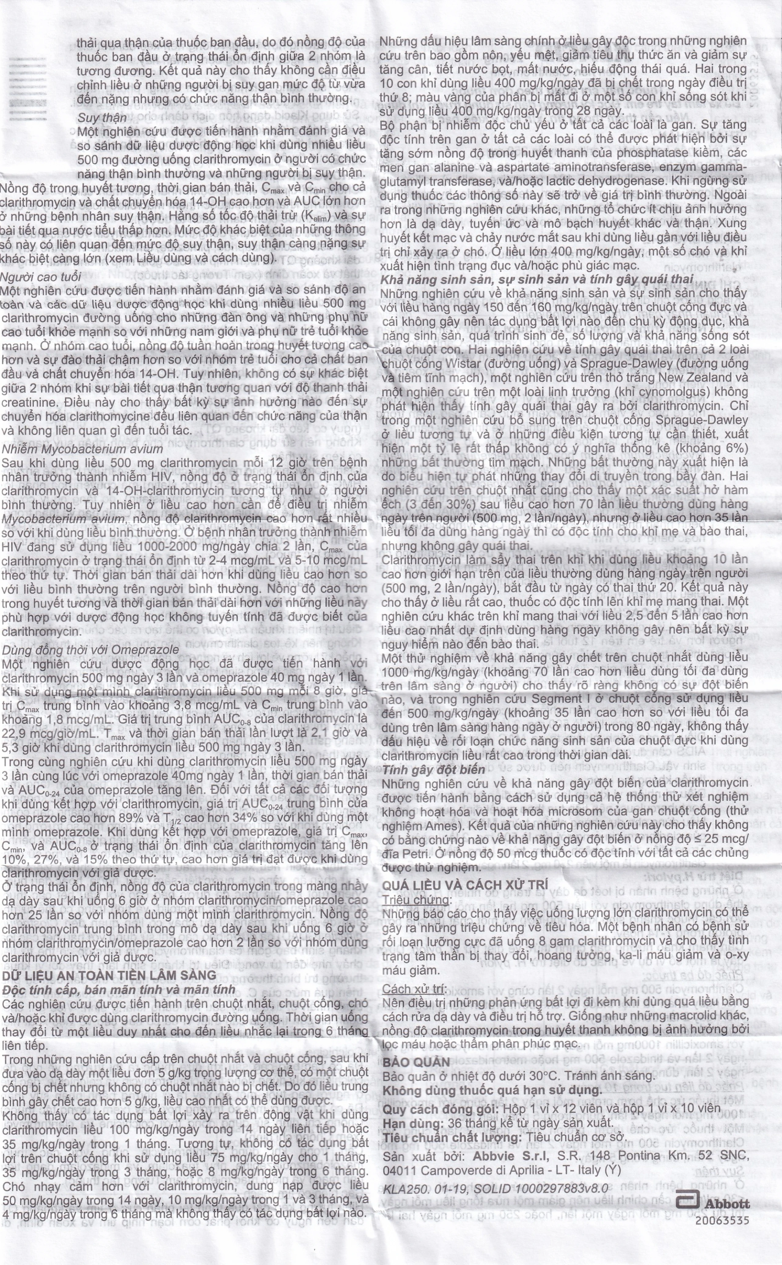 Viên nén Klacid 250mg Abbott điều trị viêm amidan, viêm tai giữa, viêm xoang cấp (1 vỉ x 10 viên)