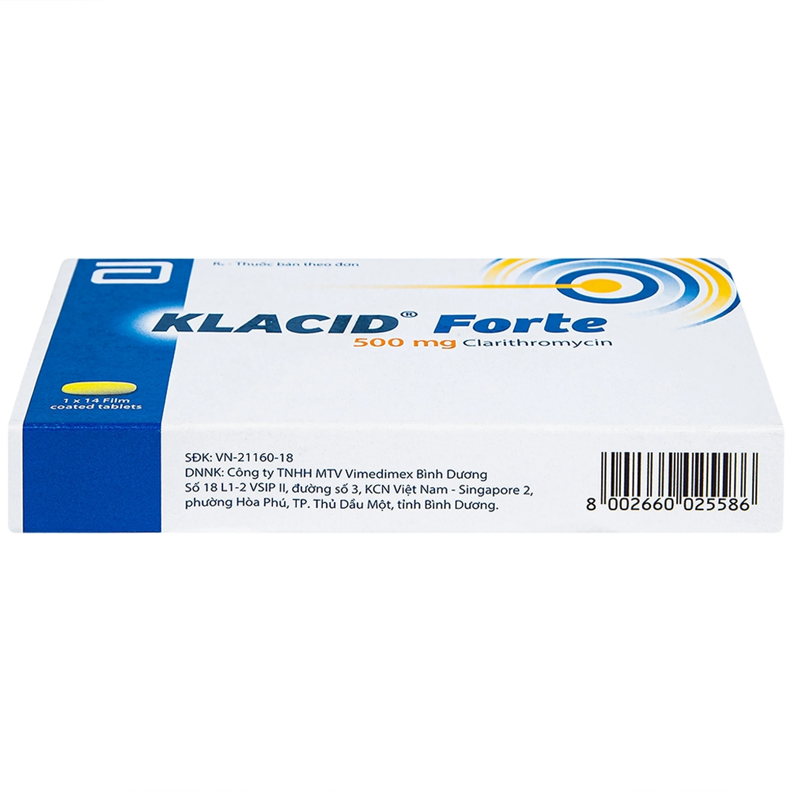 Thuốc Klacid Forte 500mg Abbott điều trị nhiễm trùng đường hô hấp (14 viên)