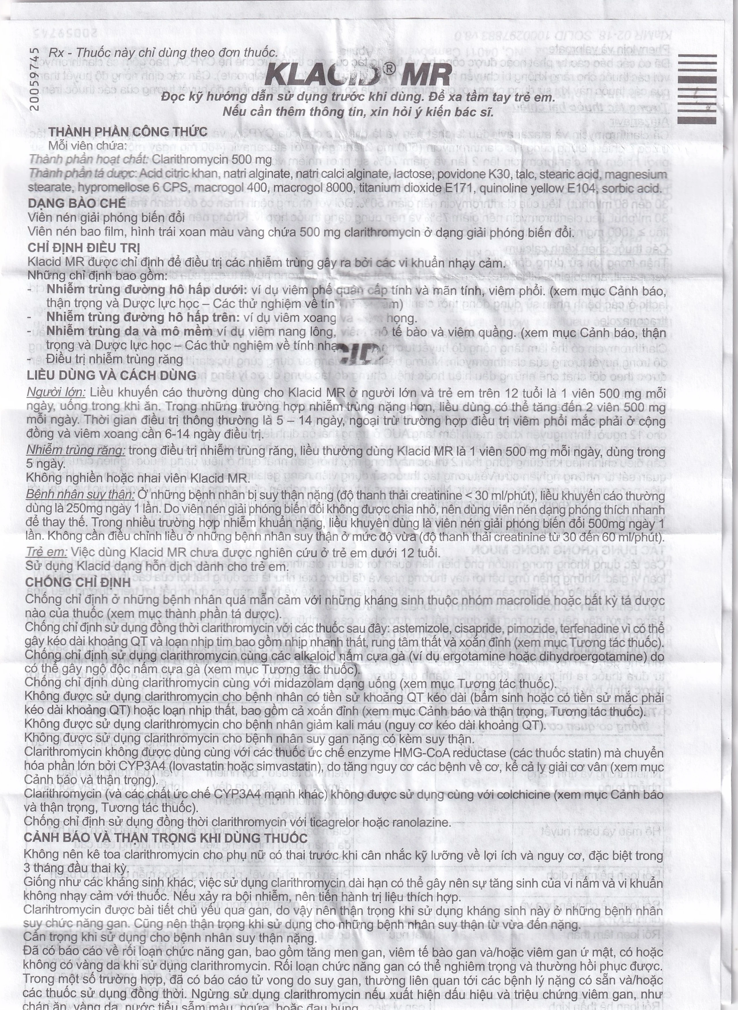 Viên nén Klacid MR 500mg Abbott điều trị nhiễm trùng đường hô hấp (1 vỉ x 5 viên)