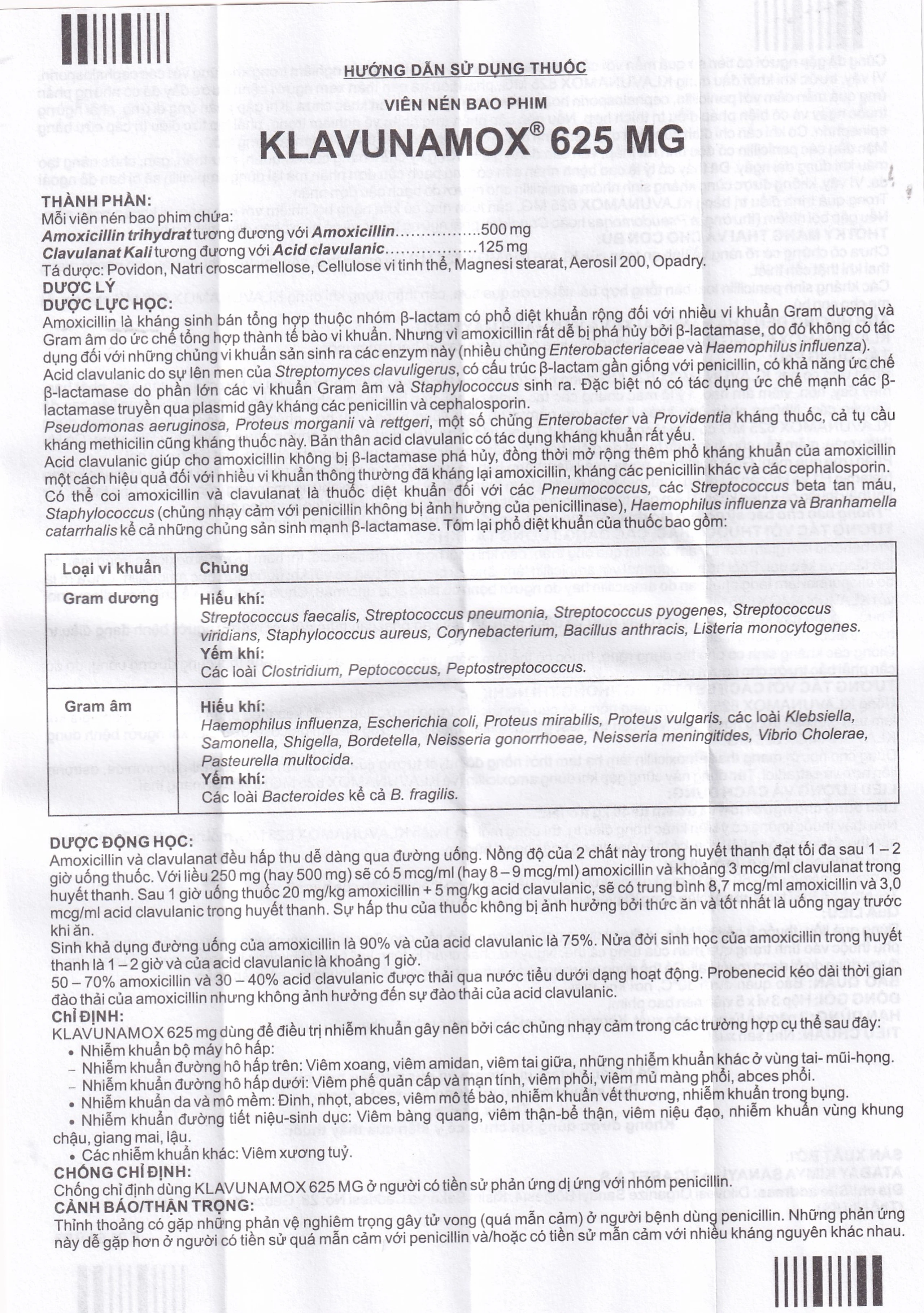 Thuốc Klavunamox 625mg Atabay điều trị nhiễm khuẩn đường hô hấp, da và mô mềm (3 vỉ x 5 viên)