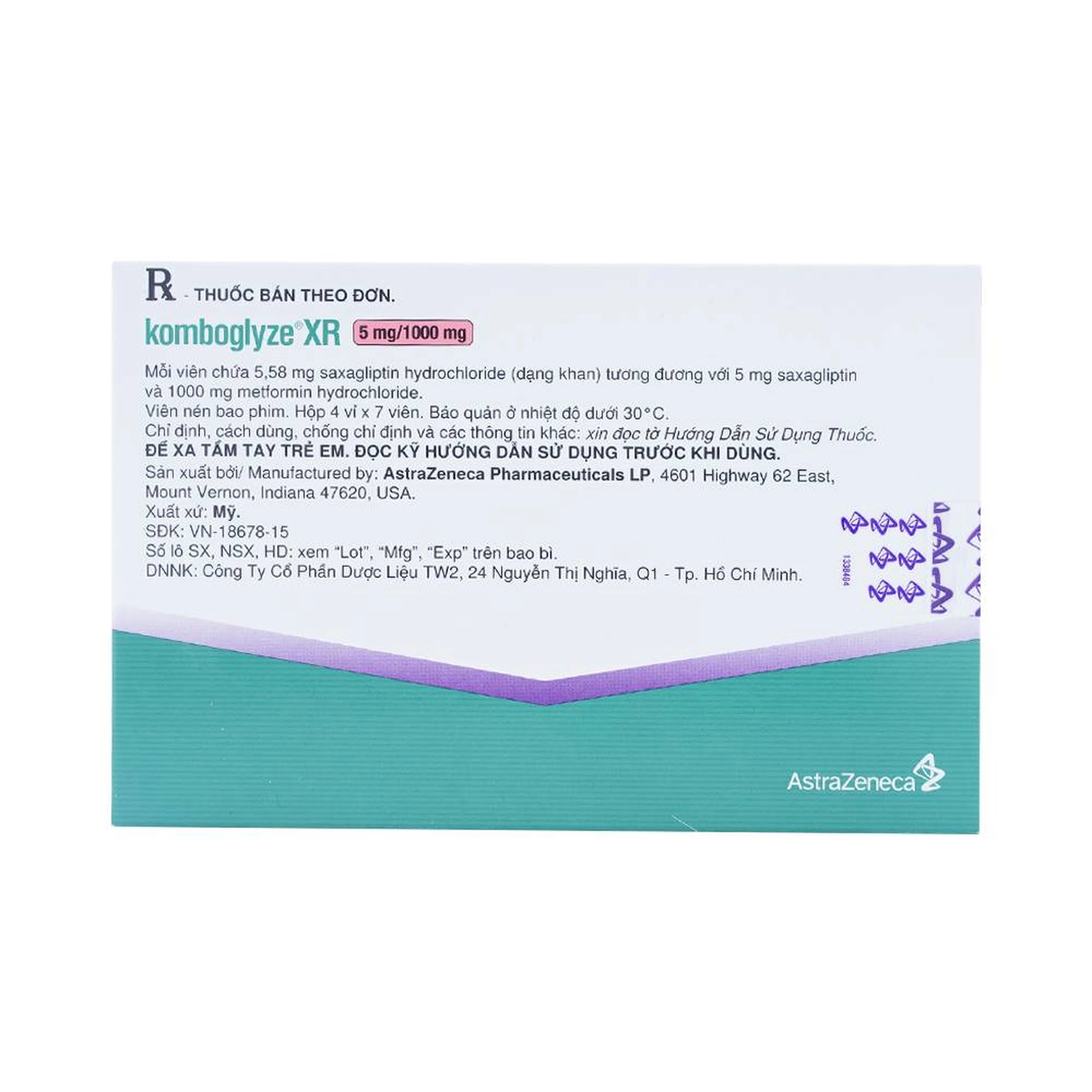 Viên nén Komboglyze XR 5mg/1000mg AstraZeneca hỗ trợ kiểm soát đường huyết (4 vỉ x 7 viên)
