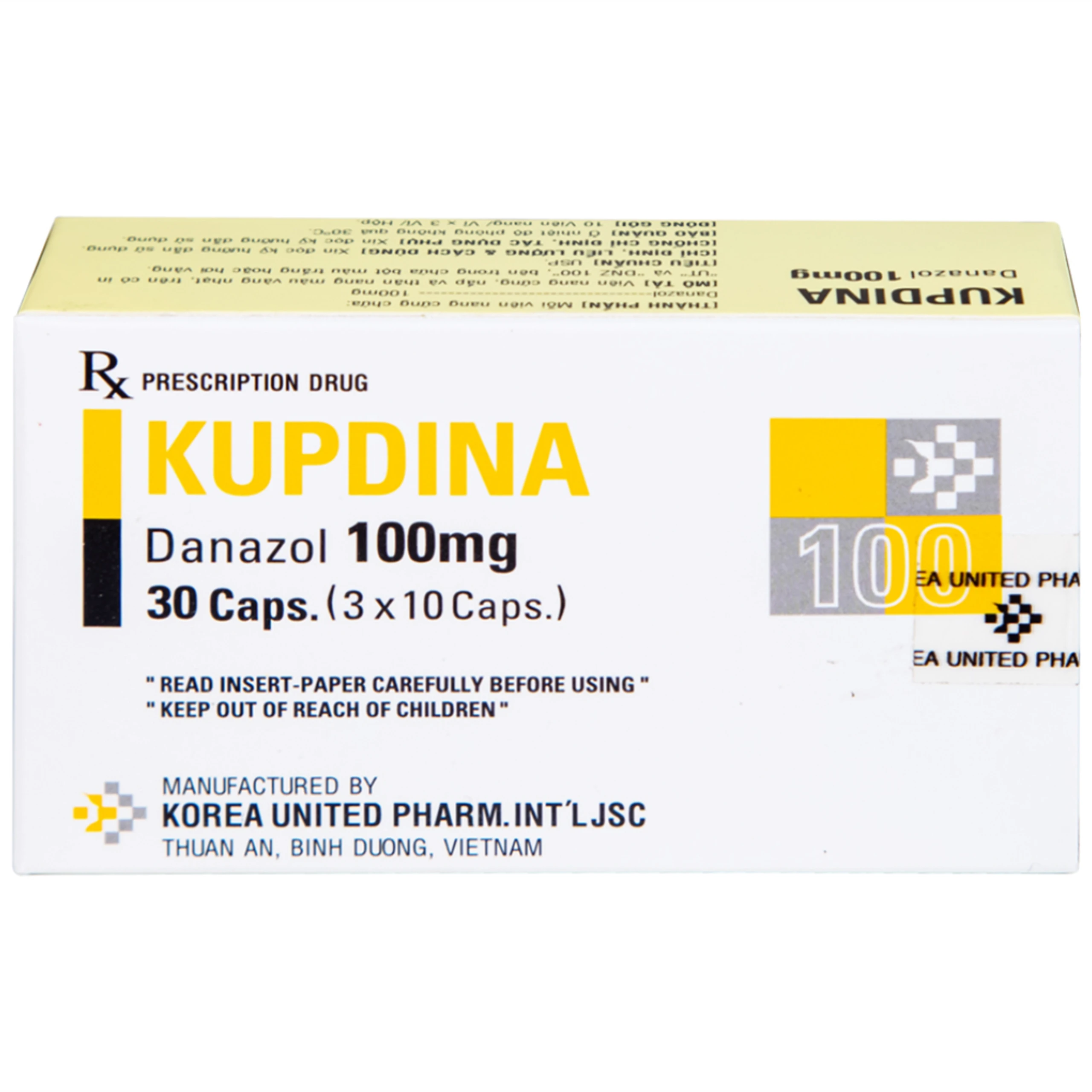 Viên nang cứng Kupdina 100mg Korea United Pharm điều trị đau trong lạc nội mạc tử cung, u xơ tuyến vú (3 vỉ x 10 viên)