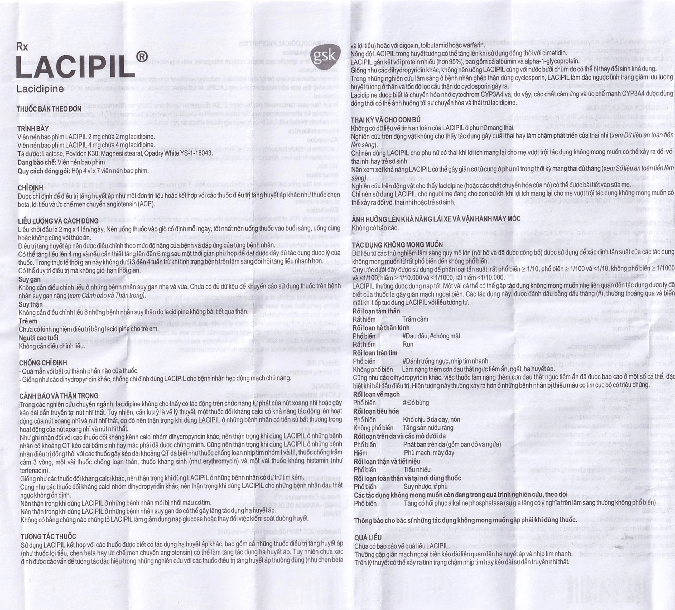 Viên nén Lacipil 2mg GSK điều trị tăng huyết áp (4 vỉ x 7 viên)