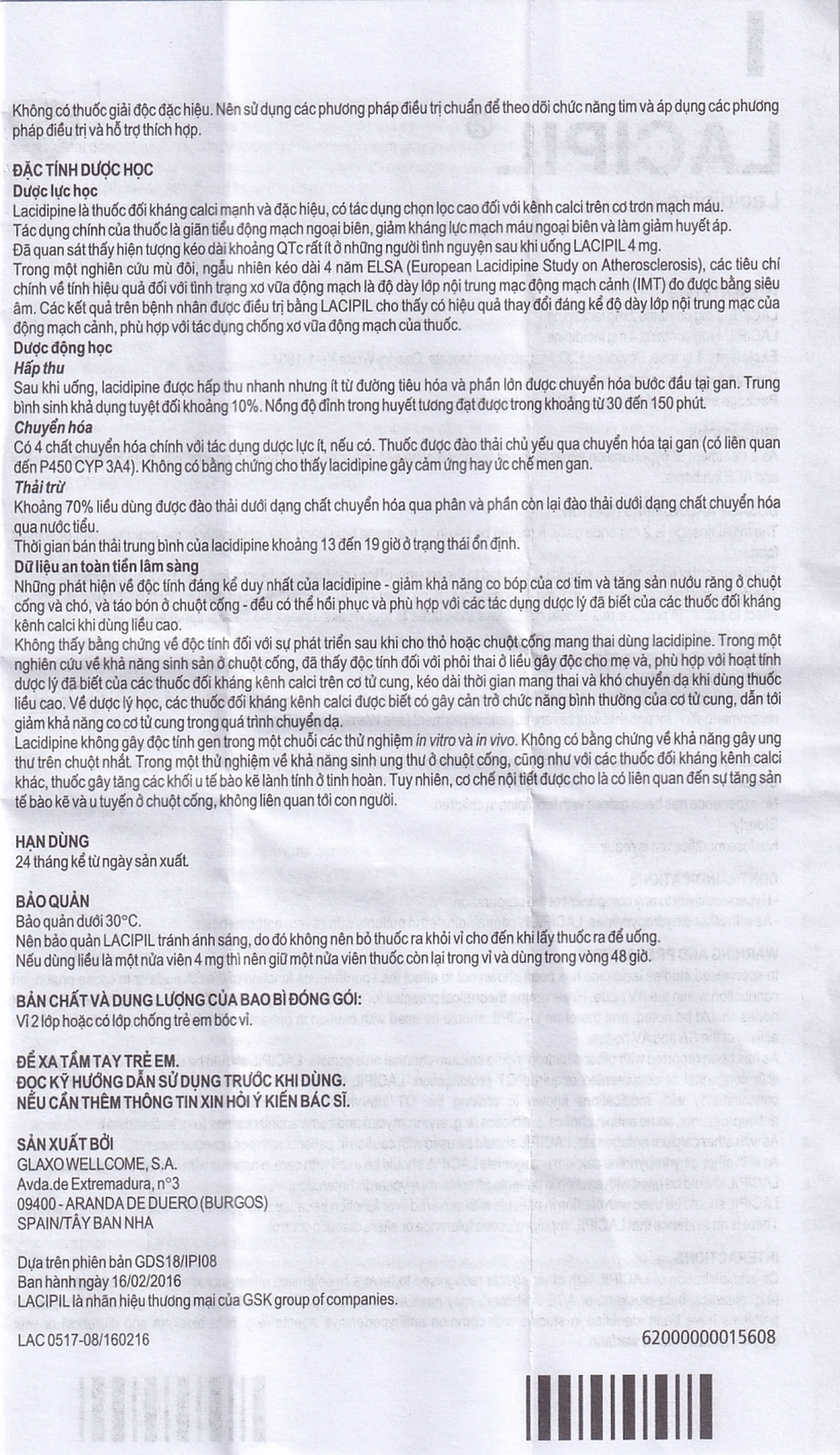 Viên nén Lacipil 2mg GSK điều trị tăng huyết áp (4 vỉ x 7 viên)