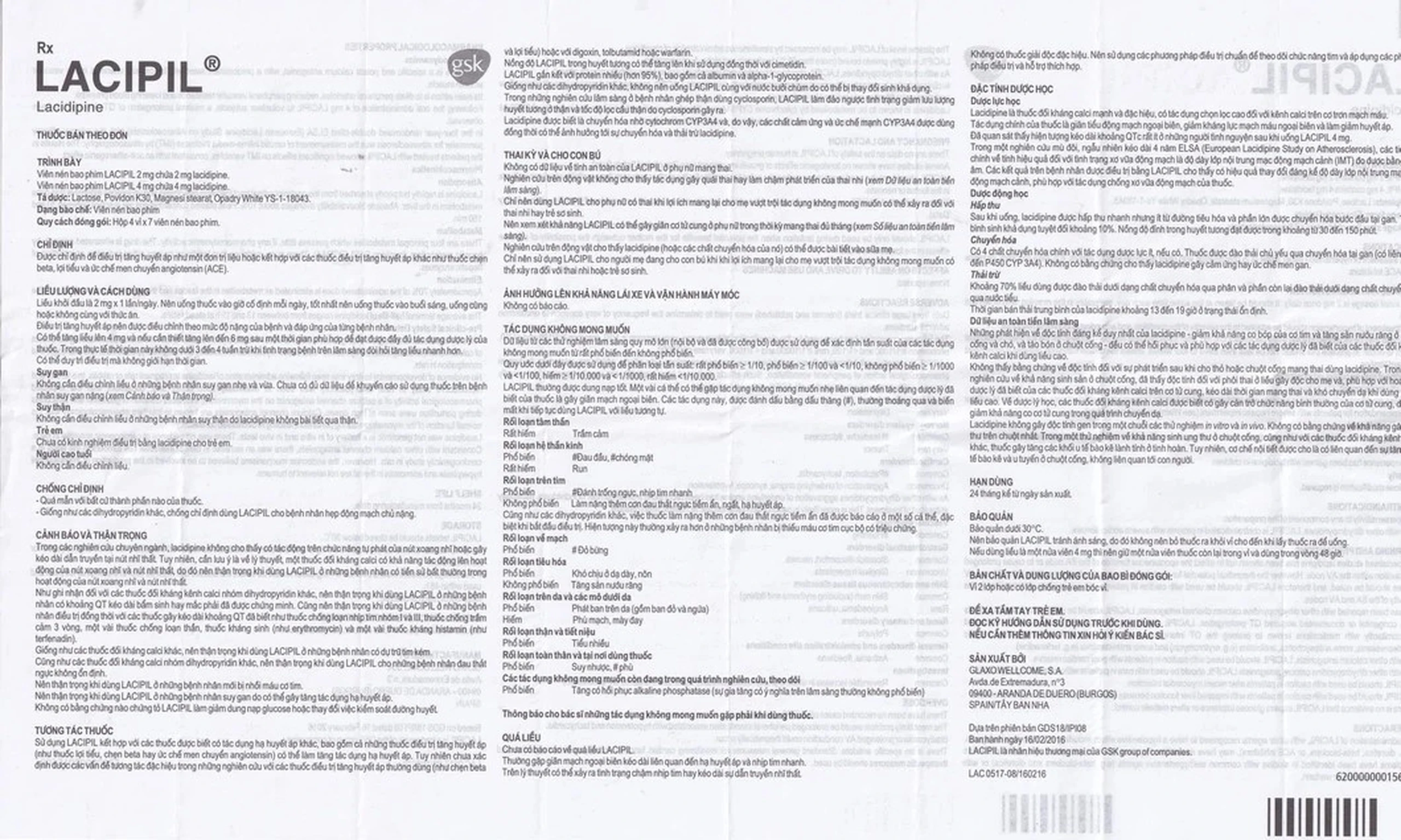 Viên nén Lacipil 4mg GSK điều trị tăng huyết áp (4 vỉ x 7 viên)