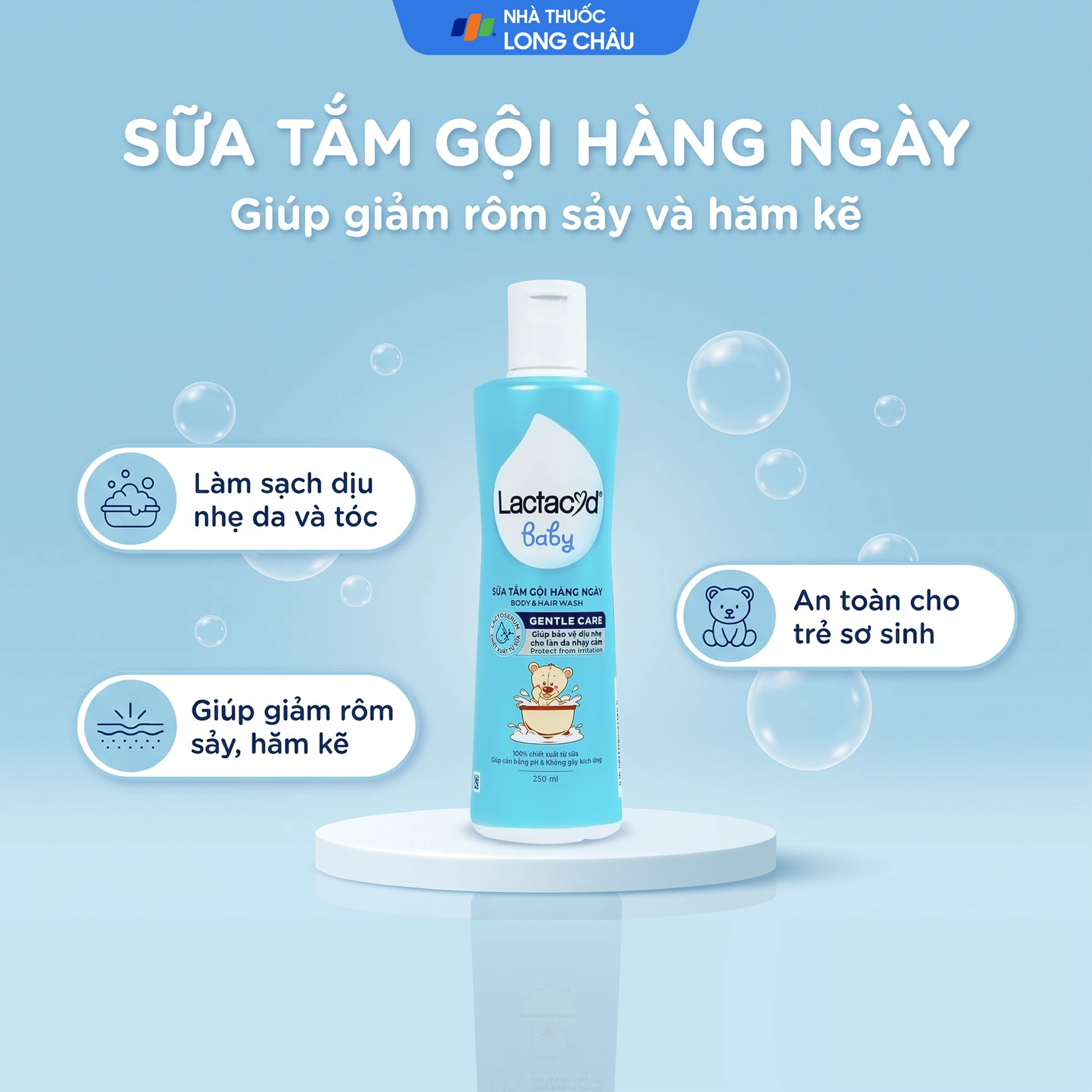 Sữa tắm gội cho bé Lactacyd Baby Gentle Care giảm rôm sảy, hăm kẽ (250ml) 2