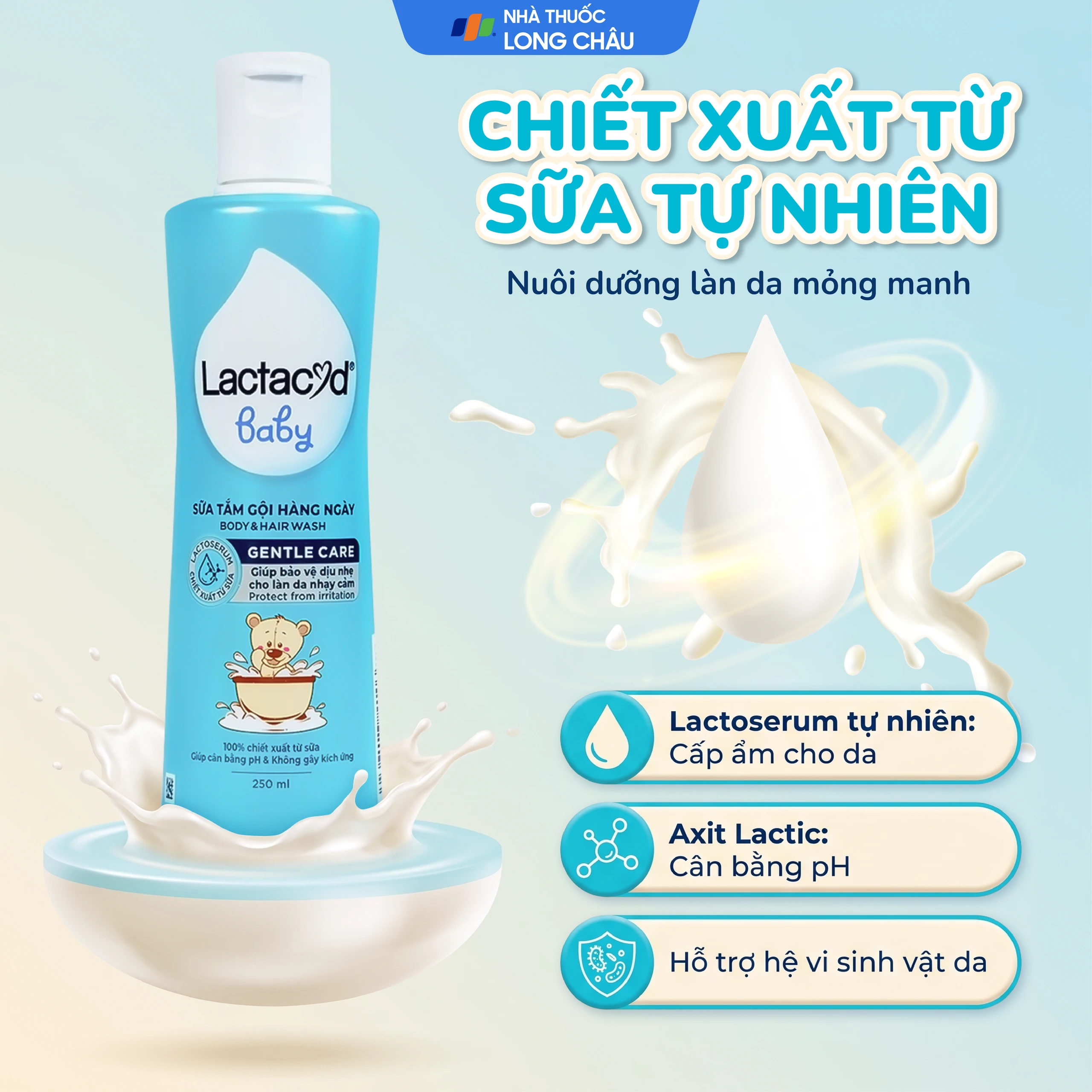 Sữa tắm gội cho bé Lactacyd Baby Gentle Care giảm rôm sảy, hăm kẽ (250ml) 3