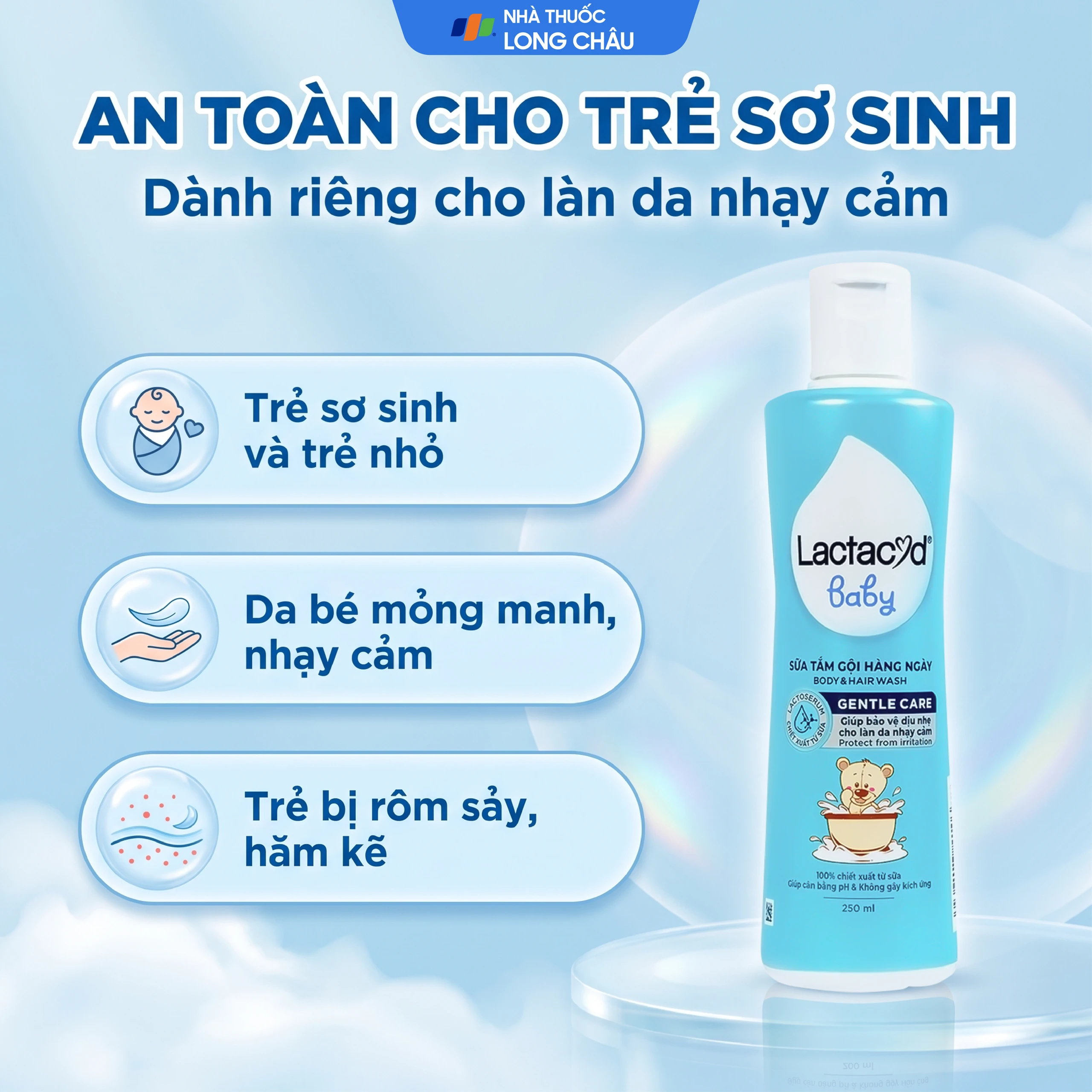 Sữa tắm gội cho bé Lactacyd Baby Gentle Care giảm rôm sảy, hăm kẽ (250ml) 4