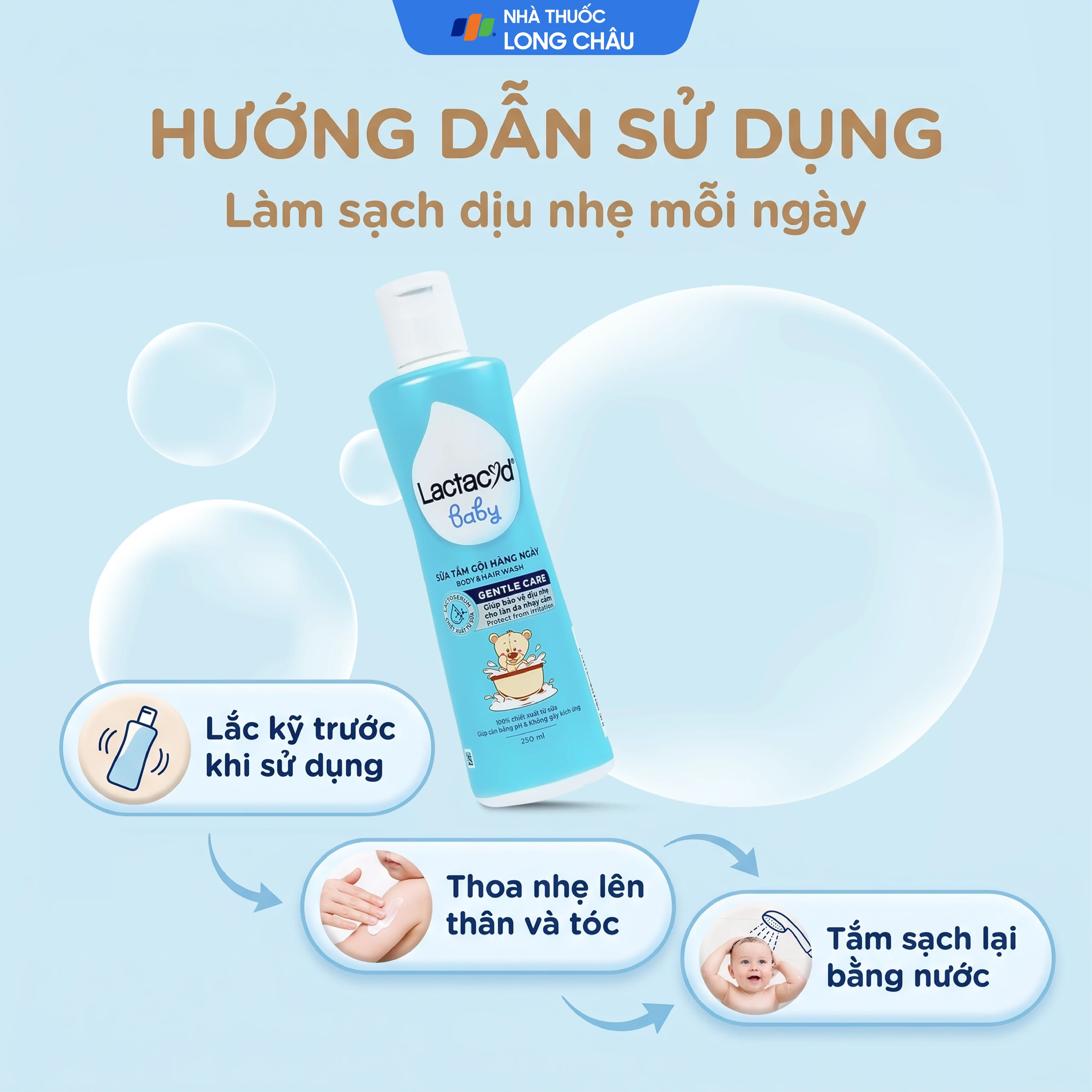 Sữa tắm gội cho bé Lactacyd Baby Gentle Care giảm rôm sảy, hăm kẽ (250ml) 5