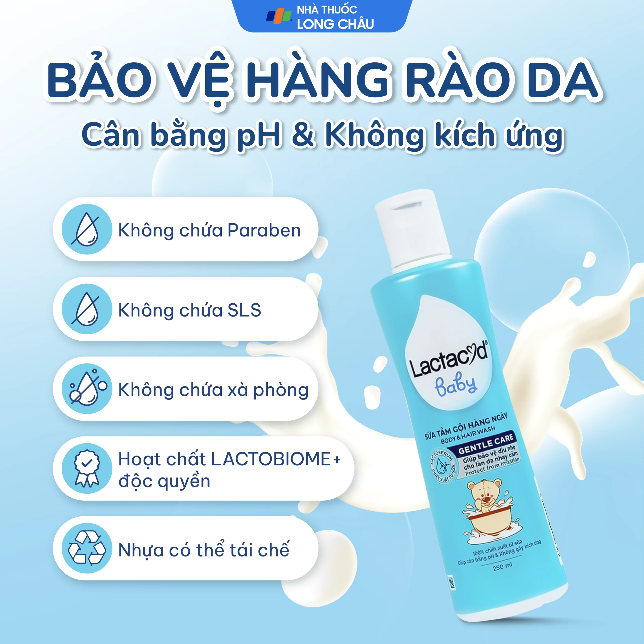Sữa tắm gội cho bé Lactacyd Baby Gentle Care giảm rôm sảy, hăm kẽ (250ml) 6