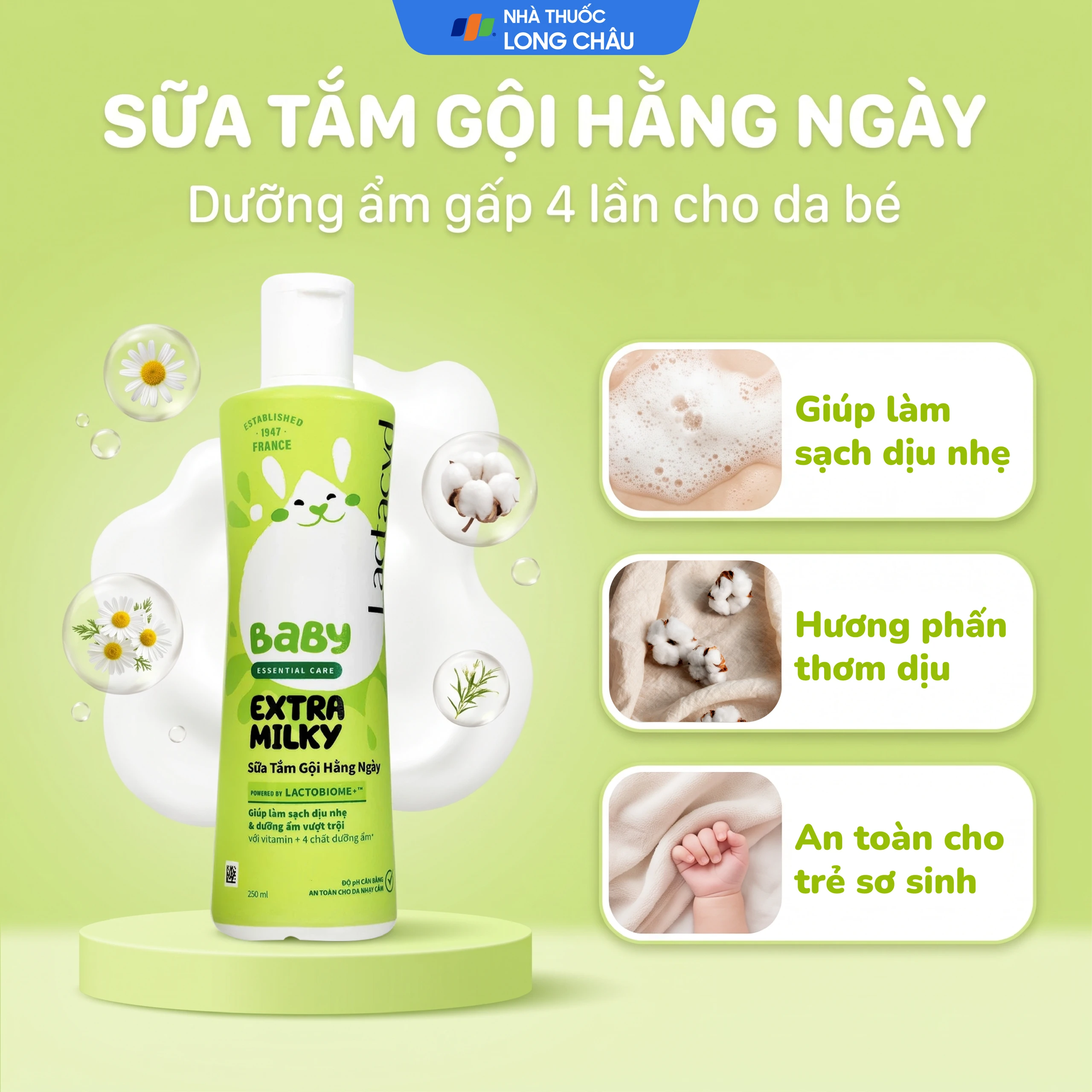 Sữa tắm gội cho bé Lactacyd Baby Extra Milky bảo vệ, nuôi dưỡng da và tóc (250ml) 2
