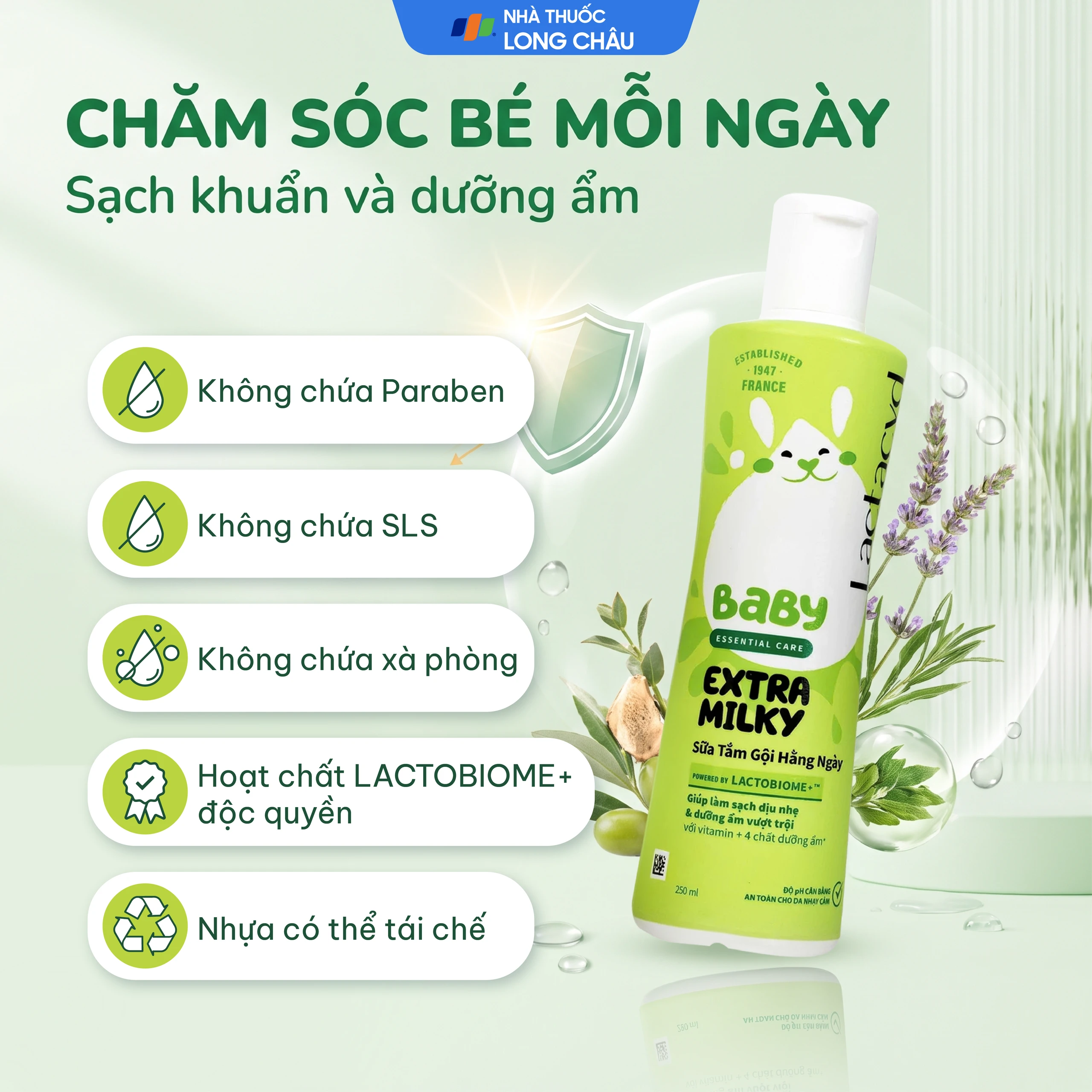 Sữa tắm gội cho bé Lactacyd Baby Extra Milky bảo vệ, nuôi dưỡng da và tóc (250ml) 6