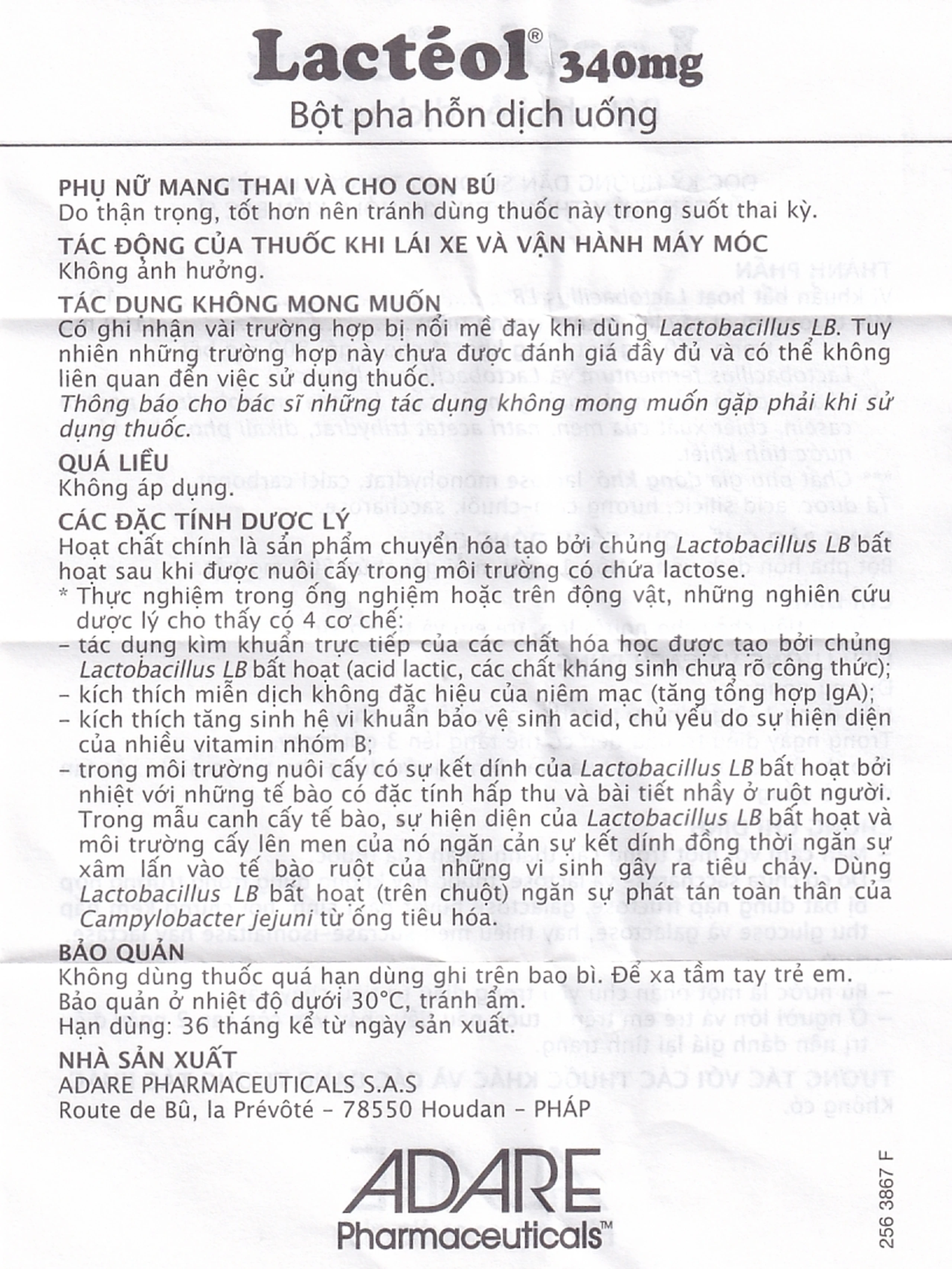 Bột pha hỗn dịch uống Lactéol 340mg điều trị tiêu chảy (10 gói)