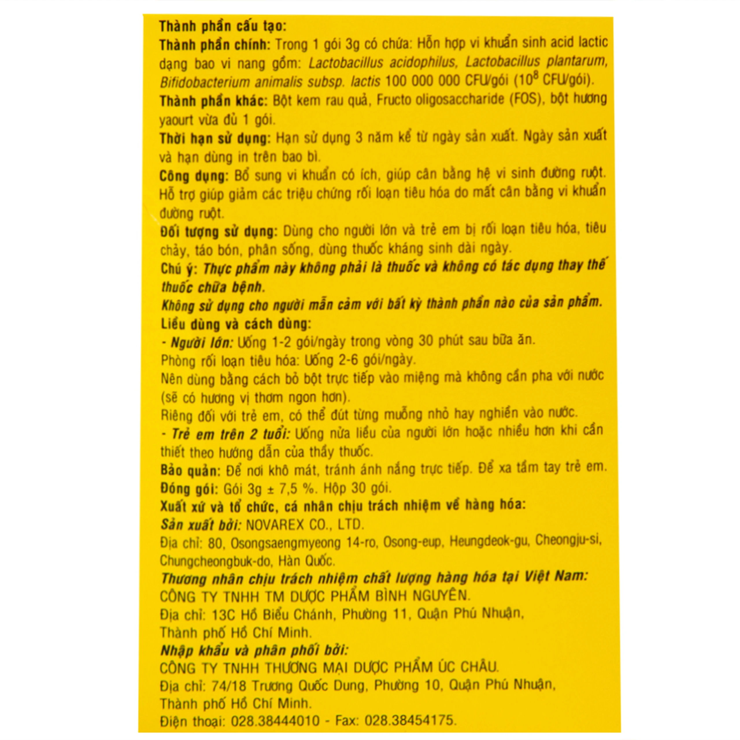 Cốm bổ sung lợi khuẩn Lactomin Plus Novarex (30 gói)