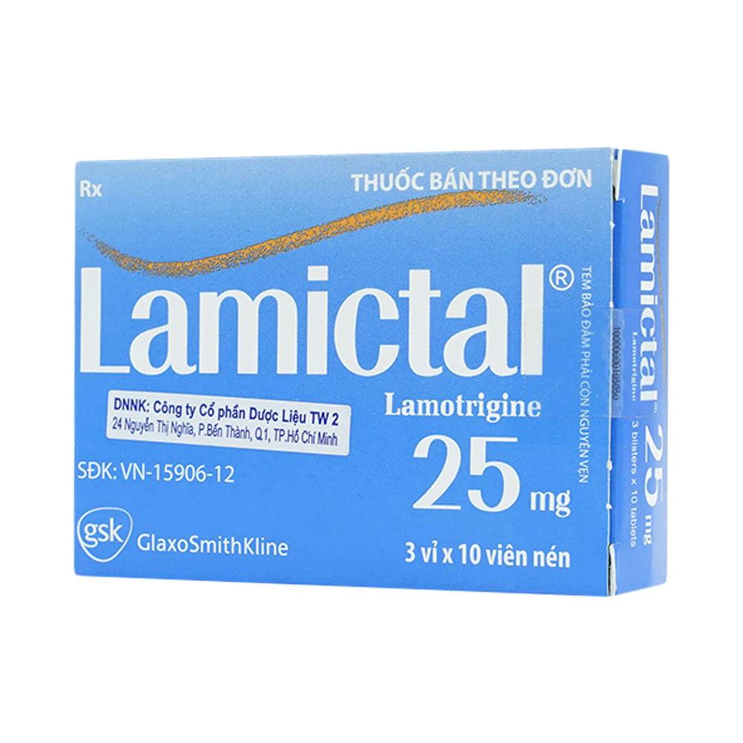 Viên nén Lamictal 25mg GSK điều trị động kinh và phòng ngừa bệnh rối loạn lưỡng cực (3 vỉ x 10 viên)