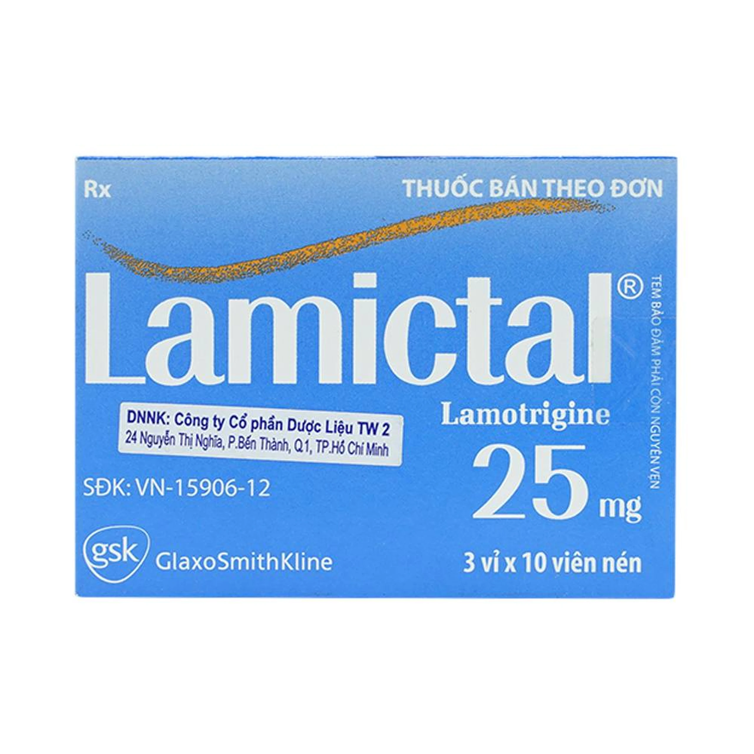 Viên nén Lamictal 25mg GSK điều trị động kinh và phòng ngừa bệnh rối loạn lưỡng cực (3 vỉ x 10 viên)