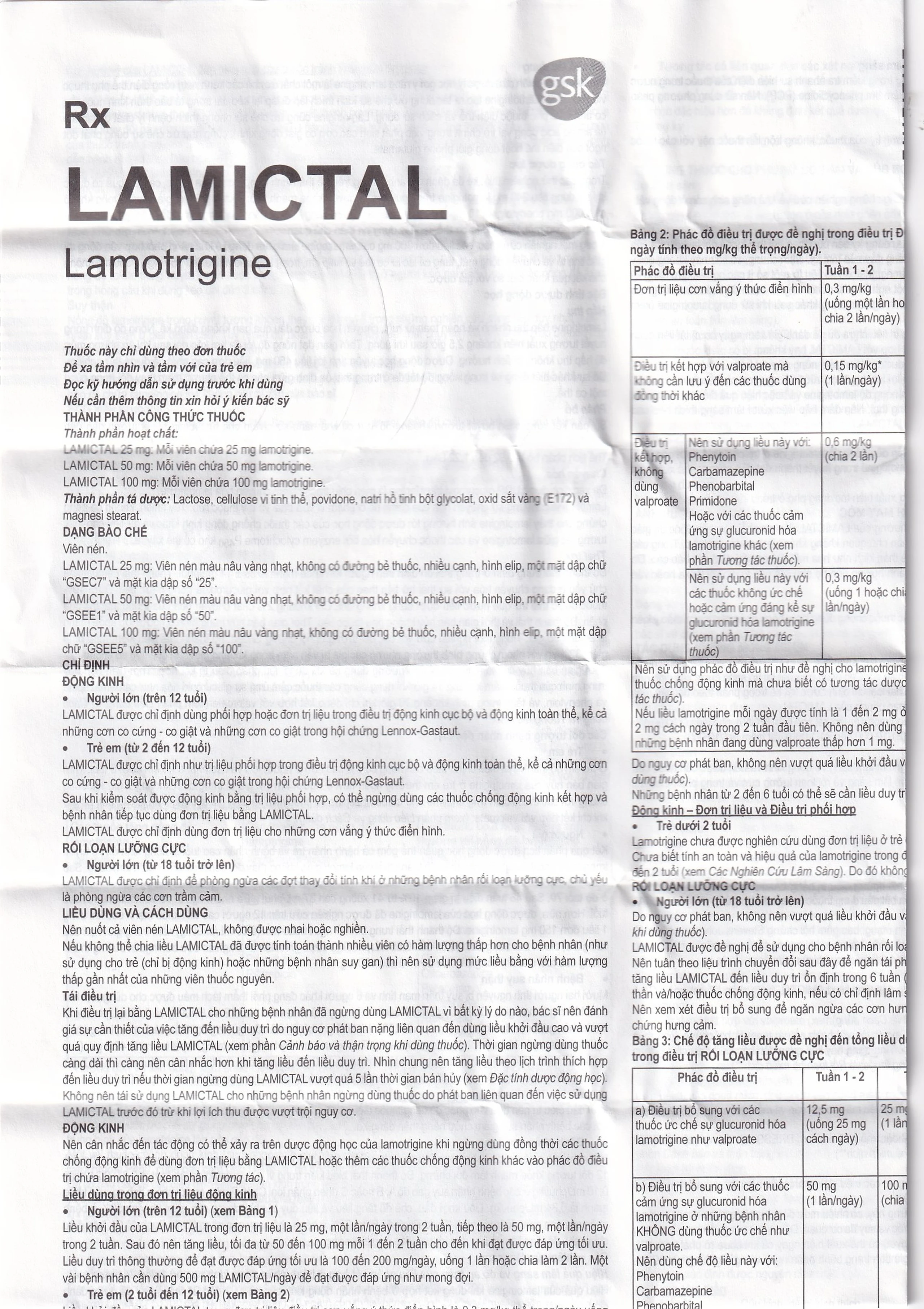 Viên nén Lamictal 50mg GSK điều trị động kinh và phòng ngừa bệnh rối loạn lưỡng cực (3 vỉ x 10 viên)