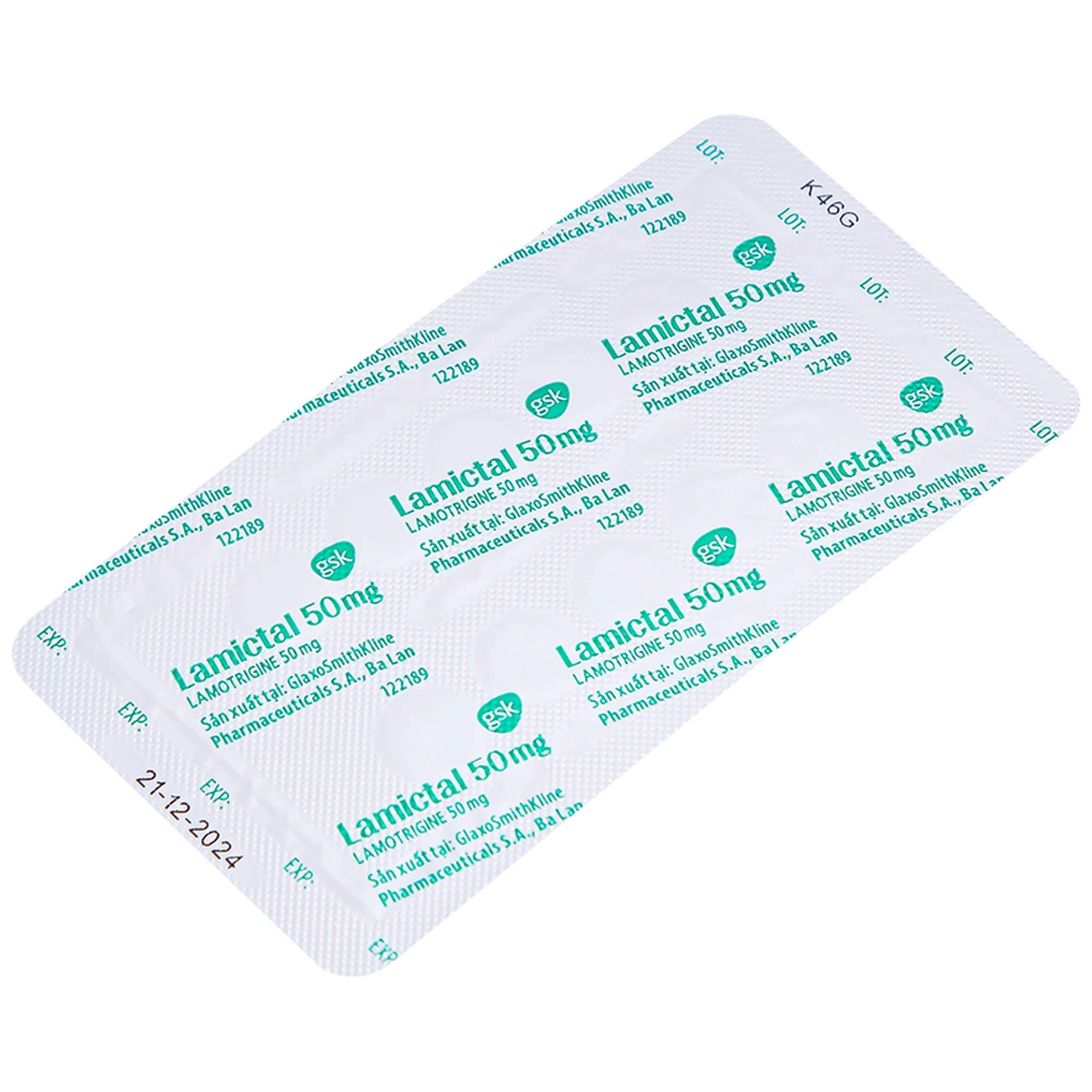 Viên nén Lamictal 50mg GSK điều trị động kinh và phòng ngừa bệnh rối loạn lưỡng cực (3 vỉ x 10 viên)