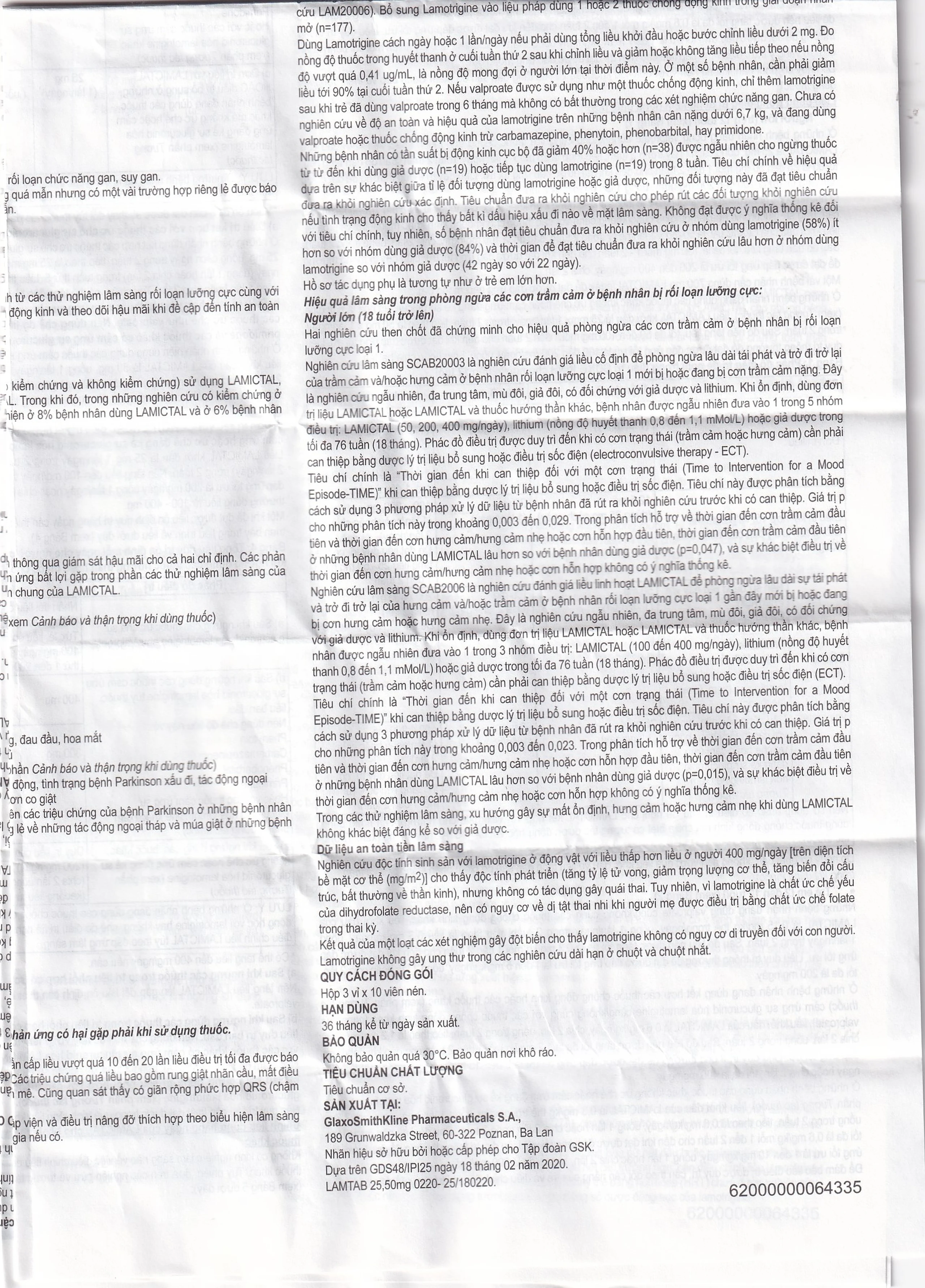 Viên nén Lamictal 50mg GSK điều trị động kinh và phòng ngừa bệnh rối loạn lưỡng cực (3 vỉ x 10 viên)