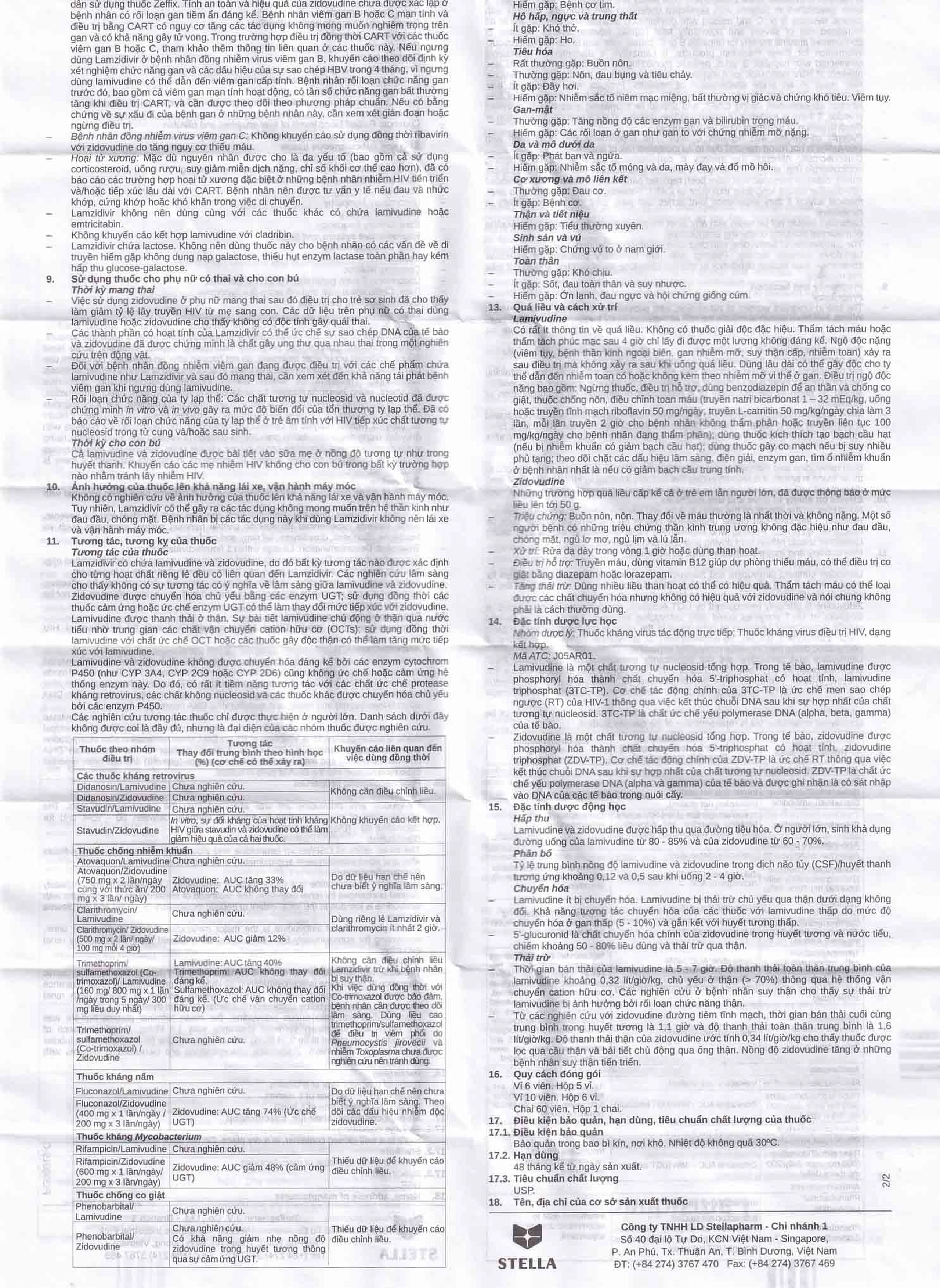 Thuốc Lamzidivir Stella hỗ trợ điều trị nhiễm HIV (5 vỉ x 6 viên)