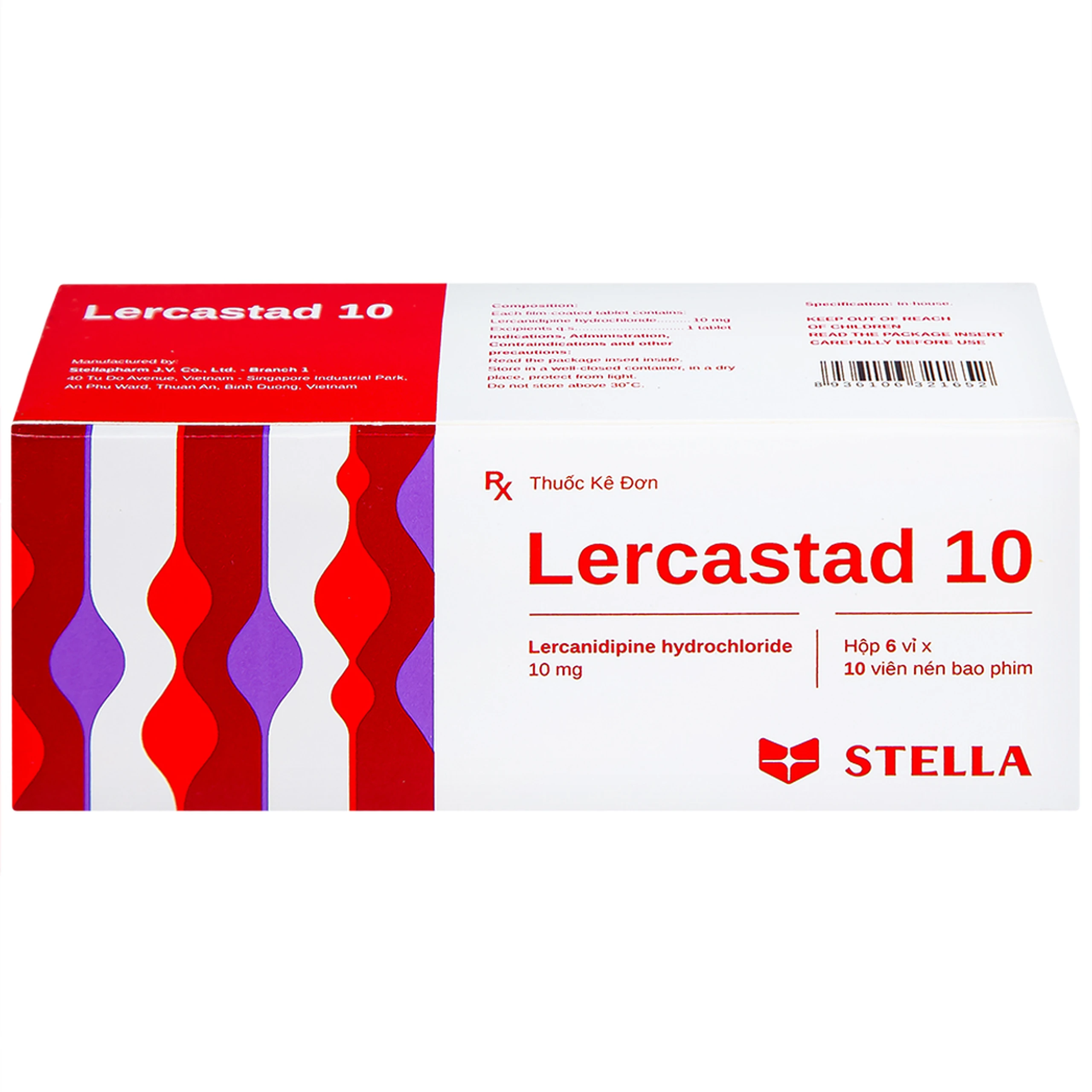 Viên nén Lercastad 10 Stella điều trị tăng huyết áp nguyên phát từ nhẹ đến trung bình (6 vỉ x 10 viên)