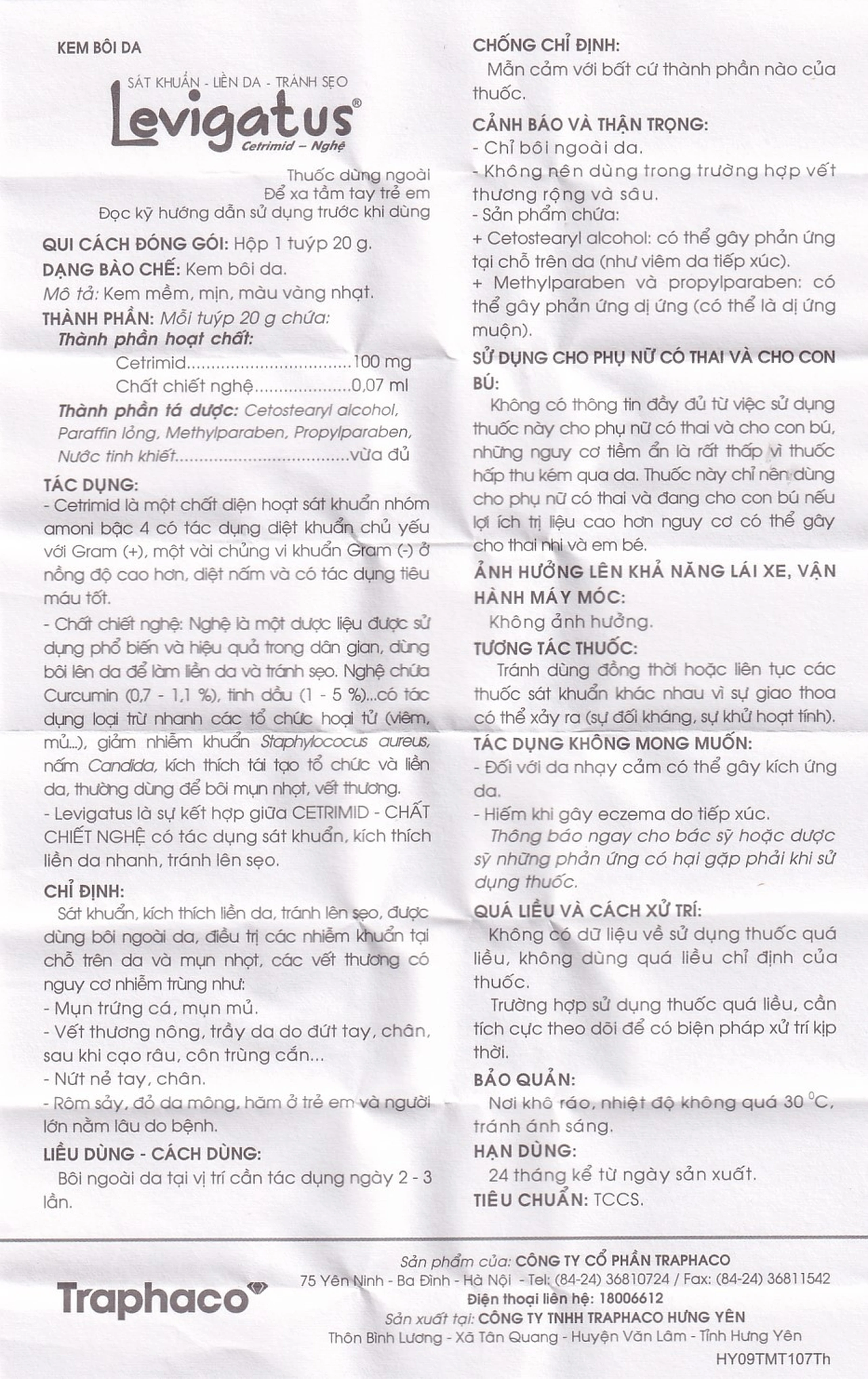 Kem bôi da Levigatus Traphaco điều trị mụn trứng cá, mụn mủ, vết thương nông, trầy da (20g)