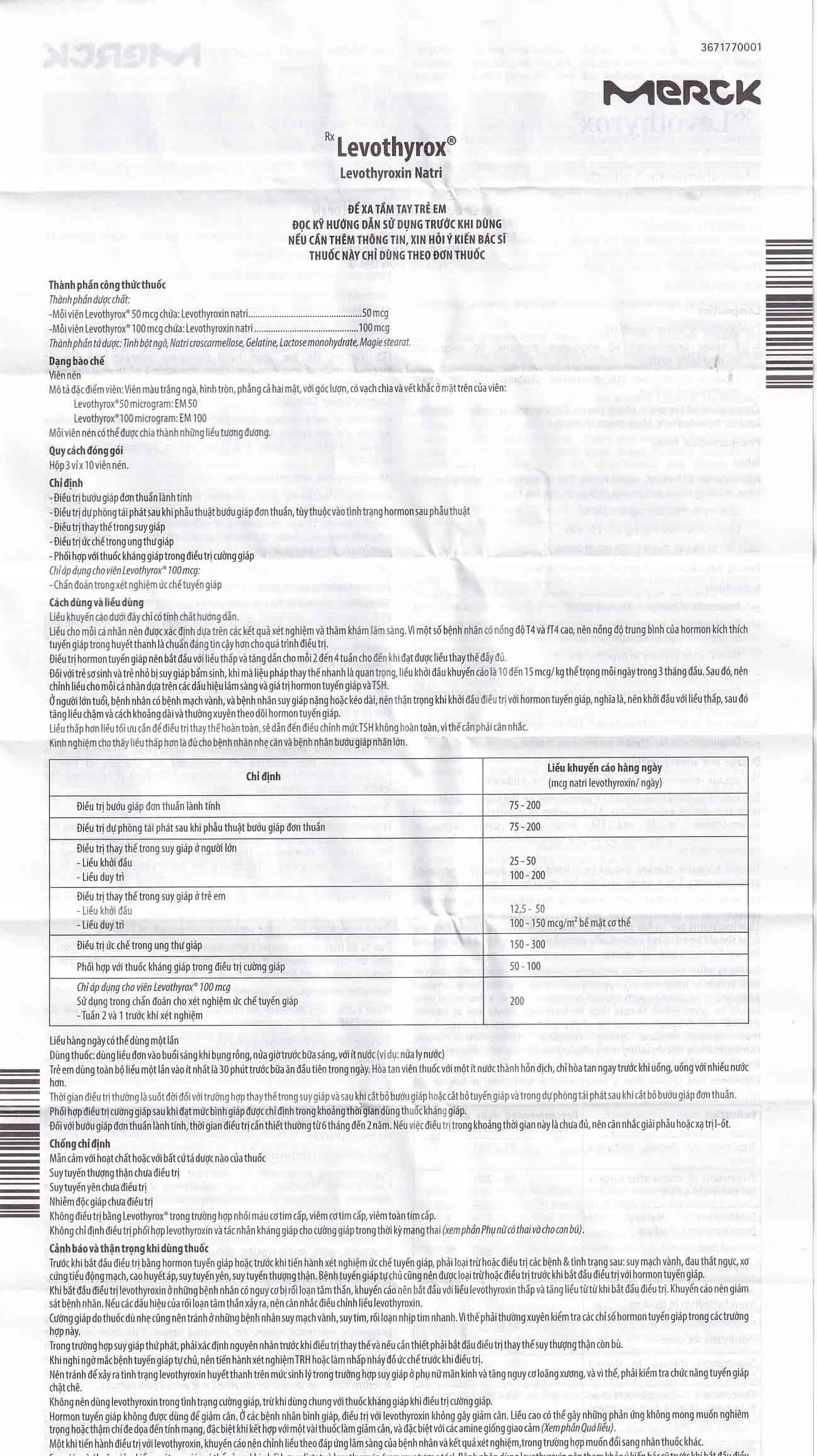 Thuốc Levothyrox 50µg Merck điều trị bướu giáp, suy giáp, ung thư giáp (3 vỉ x 10 viên)
