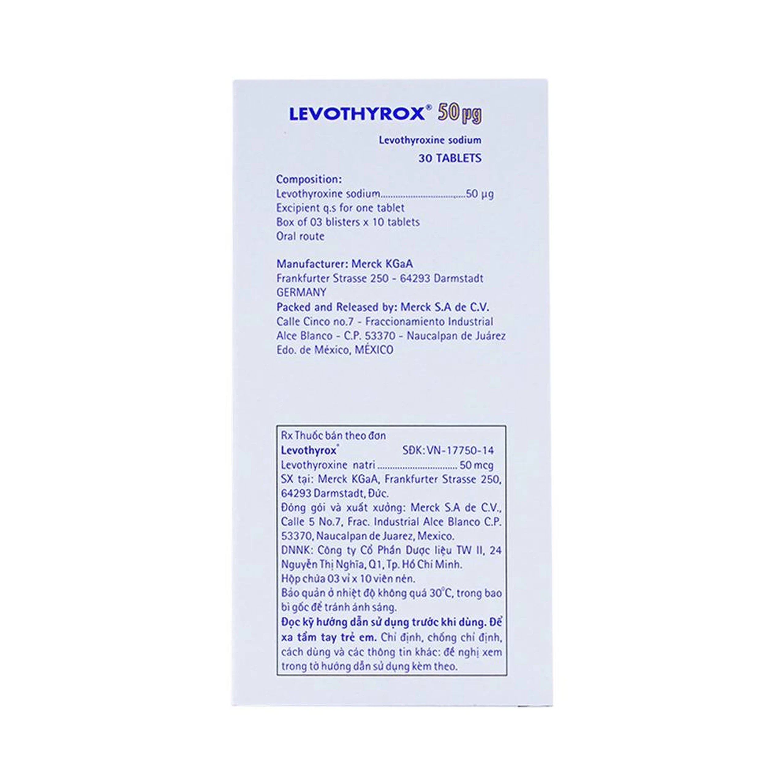 Thuốc Levothyrox 50µg Merck điều trị bướu giáp, suy giáp, ung thư giáp (3 vỉ x 10 viên)
