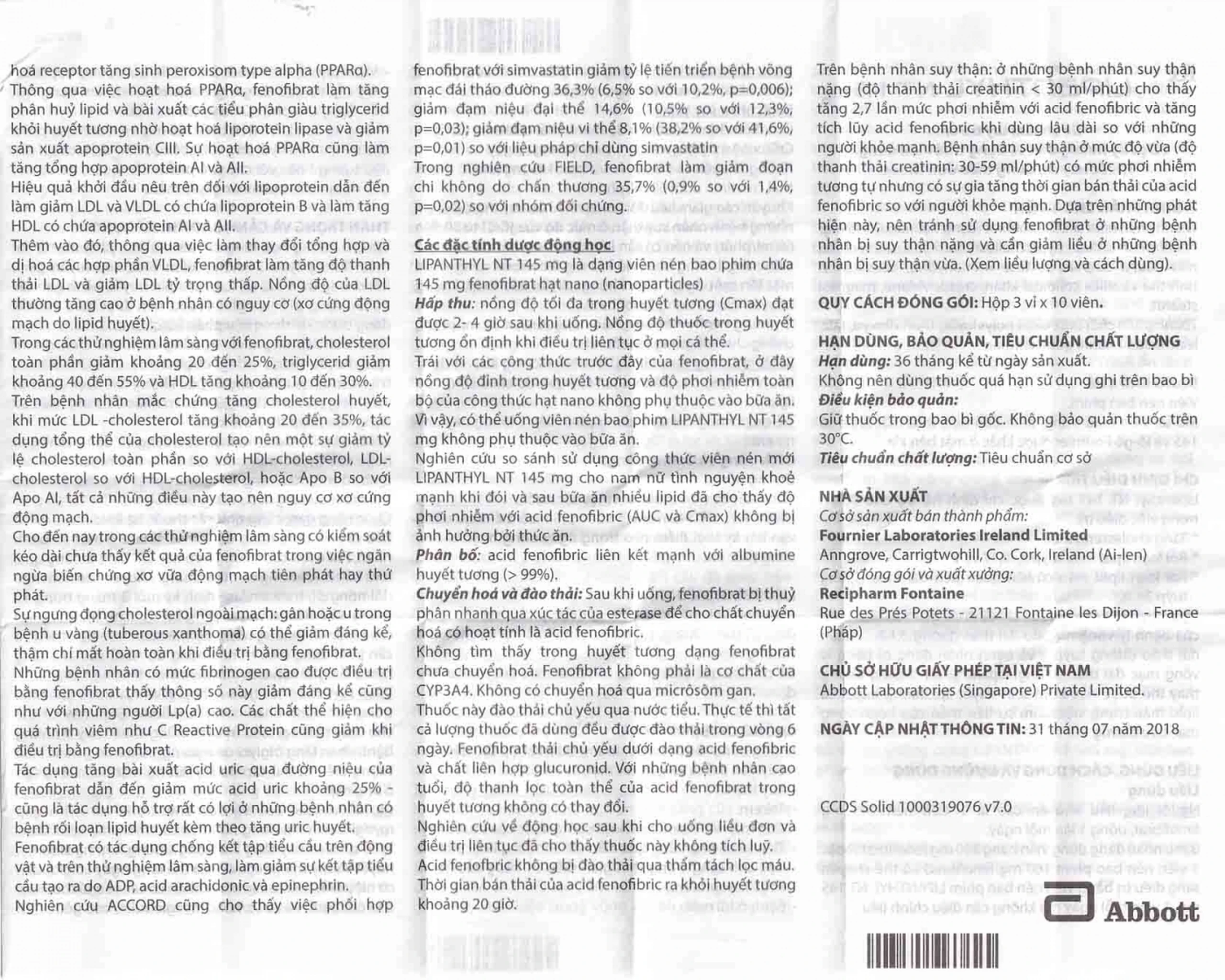 Thuốc Lipanthyl NT 145mg Abbott hỗ trợ giảm cholesterol máu và tiến triển bệnh võng mạc đái tháo đường (3 vỉ x 10 viên)