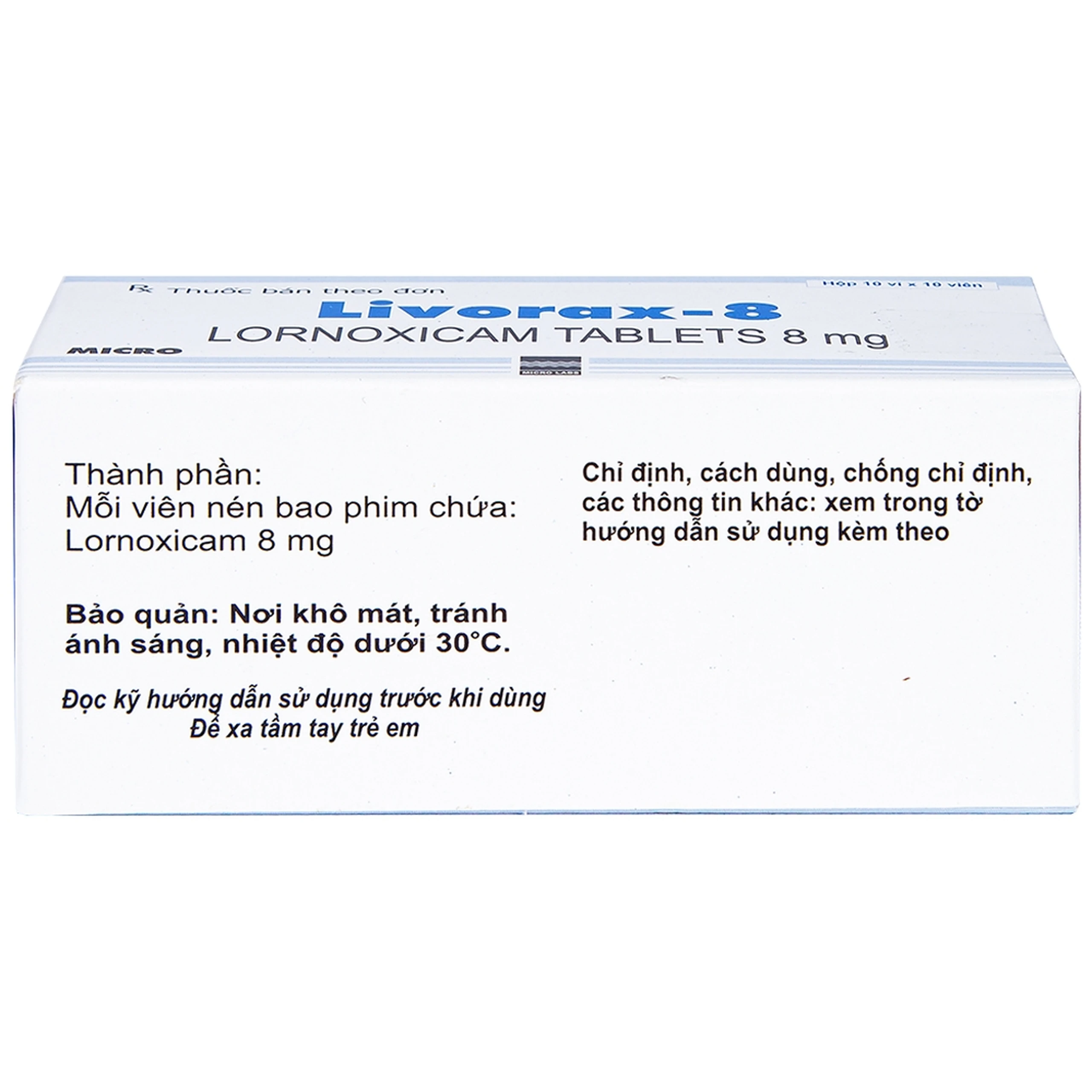 Viên nén Livorax-8 Micro giảm đau và chống viêm xương khớp (10 vỉ x 10 viên)