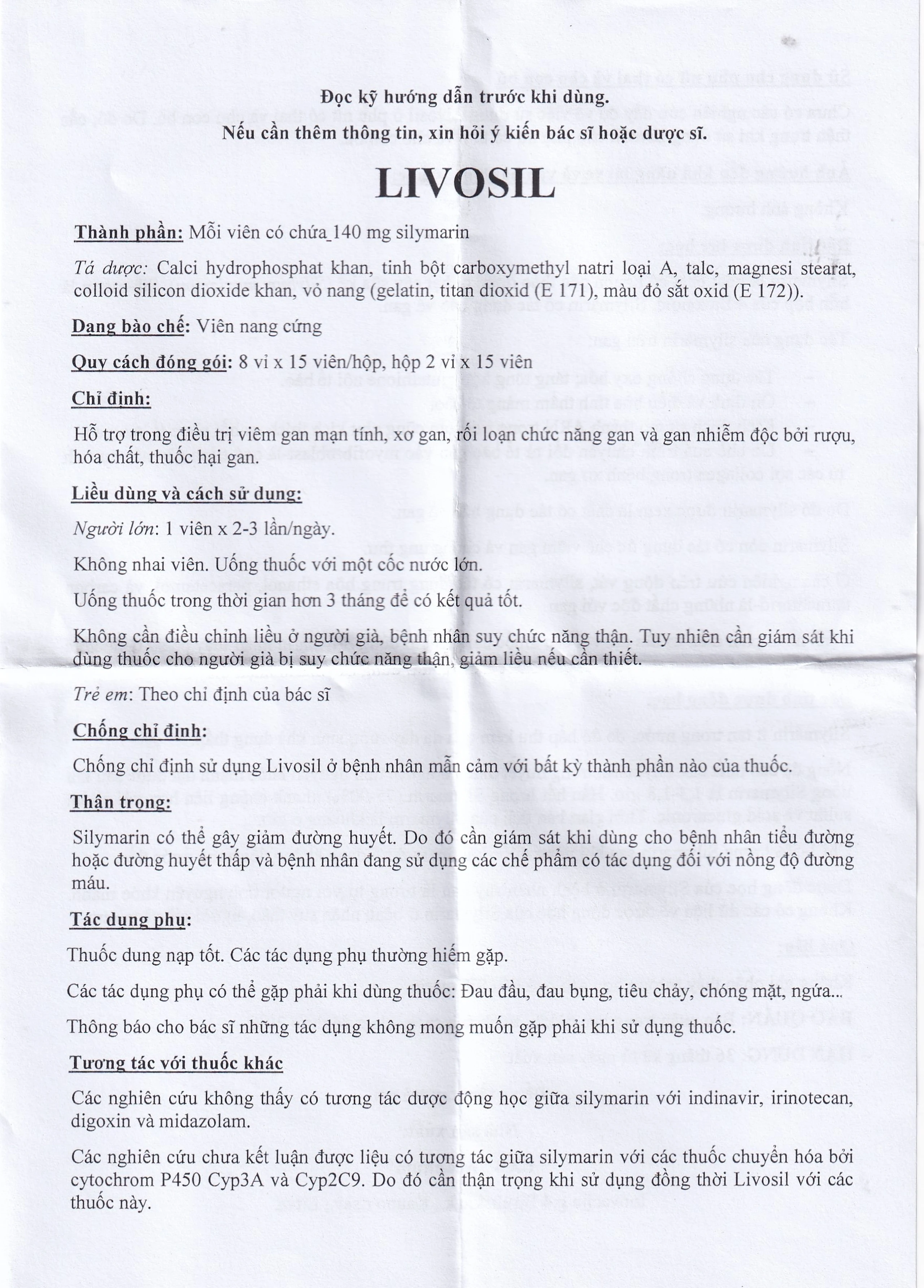 Viên nang cứng Livosil 140mg aconitum hỗ trợ điều trị viêm gan mạn tính, xơ gan (8 vỉ x 15 viên)