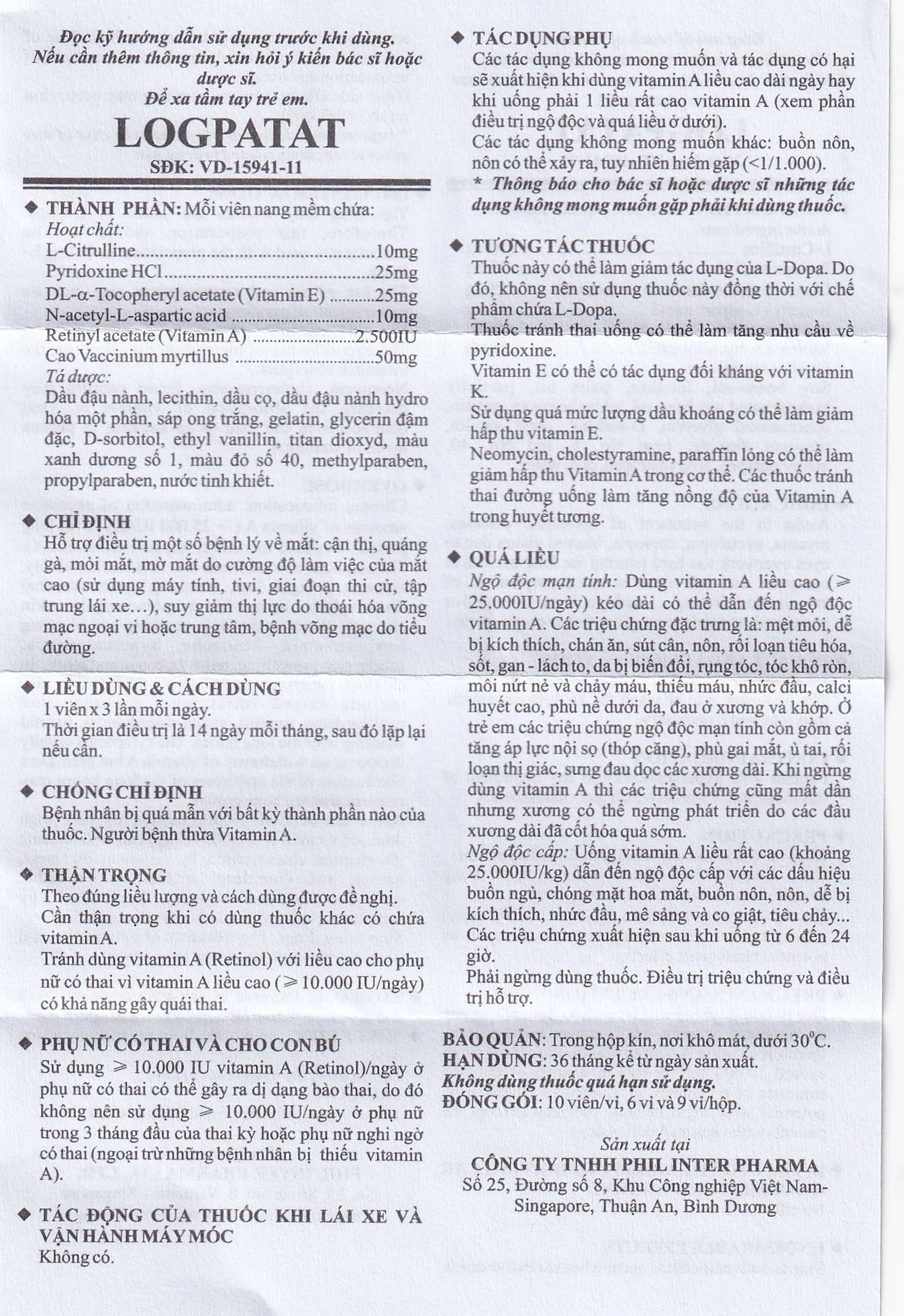 Viên nang mềm Logpatat Phil Inter hỗ trợ điều trị bệnh lý về mắt, cận thị, quáng gà (6 vỉ x 10 viên)