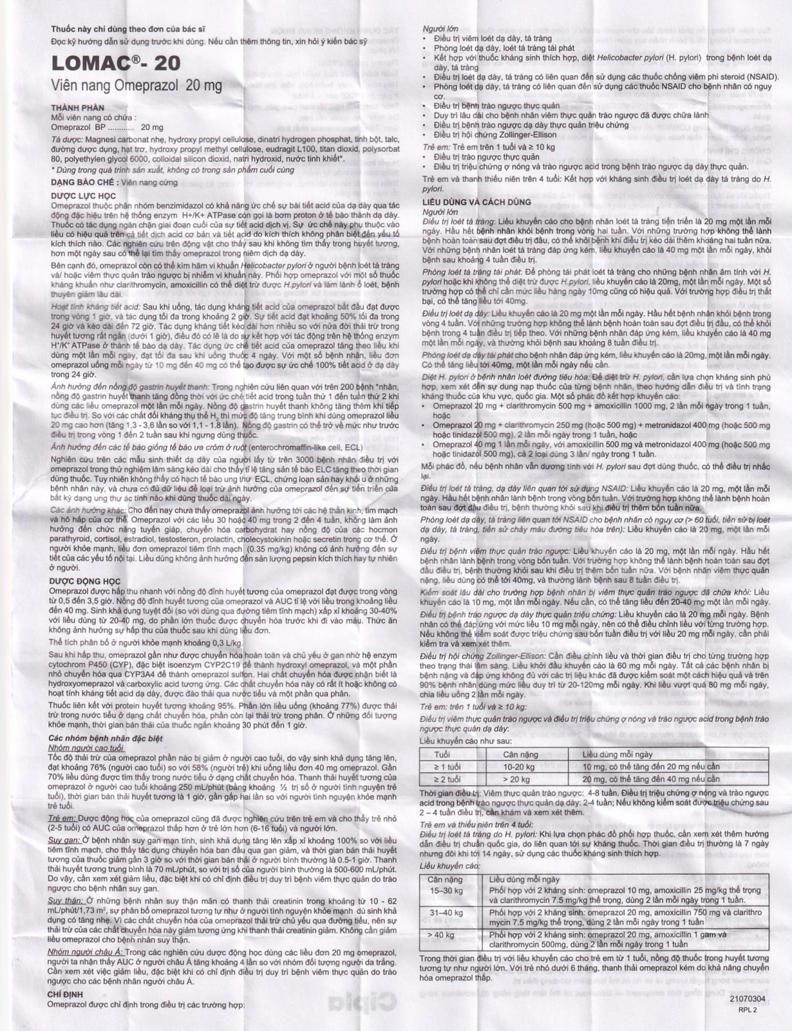 Thuốc Lomac-20 Cipla điều trị viêm loét dạ dày - tá tràng, trào ngược thực quản (10 vỉ x 10 viên)