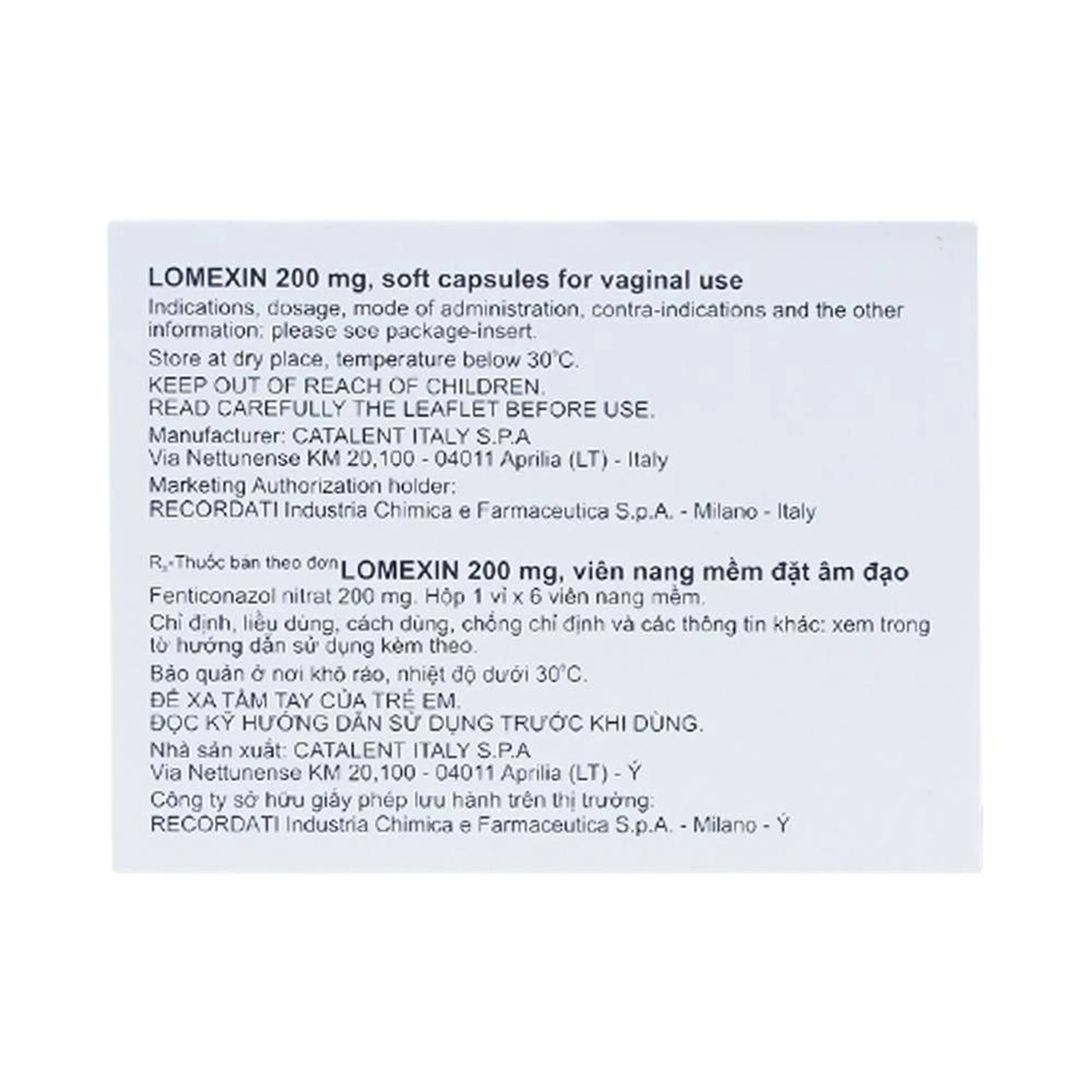 Viên đặt âm đạo Lomexin 200mg điều trị nhiễm nấm Candida âm hộ - âm đạo (1 vỉ x 6 viên)